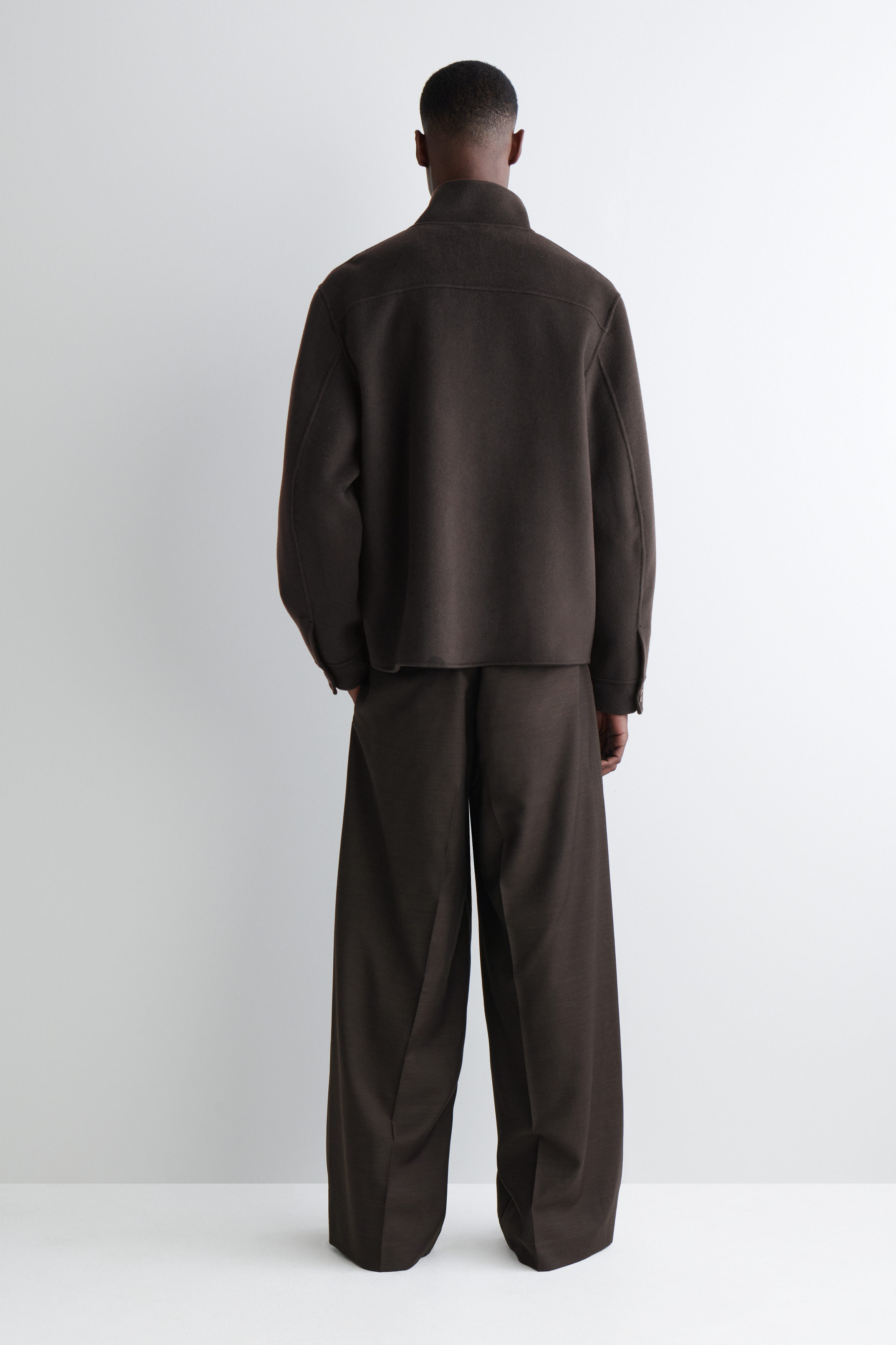 DOUBLE-FACED WOOL FUNNEL NECK JACKET - DARK BROWN | COS