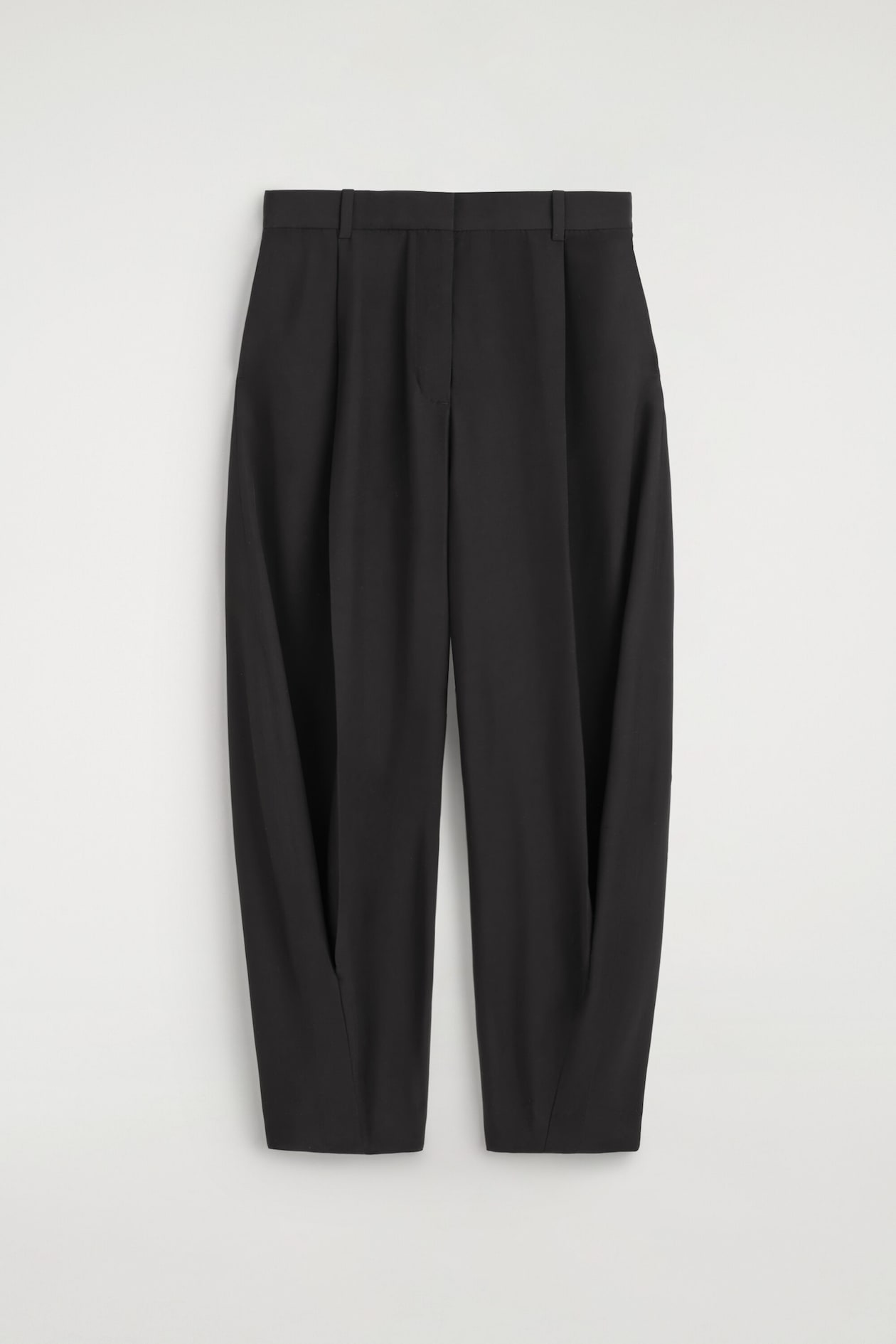 PLEATED BALLOON-LEG PANTS — BLACK
