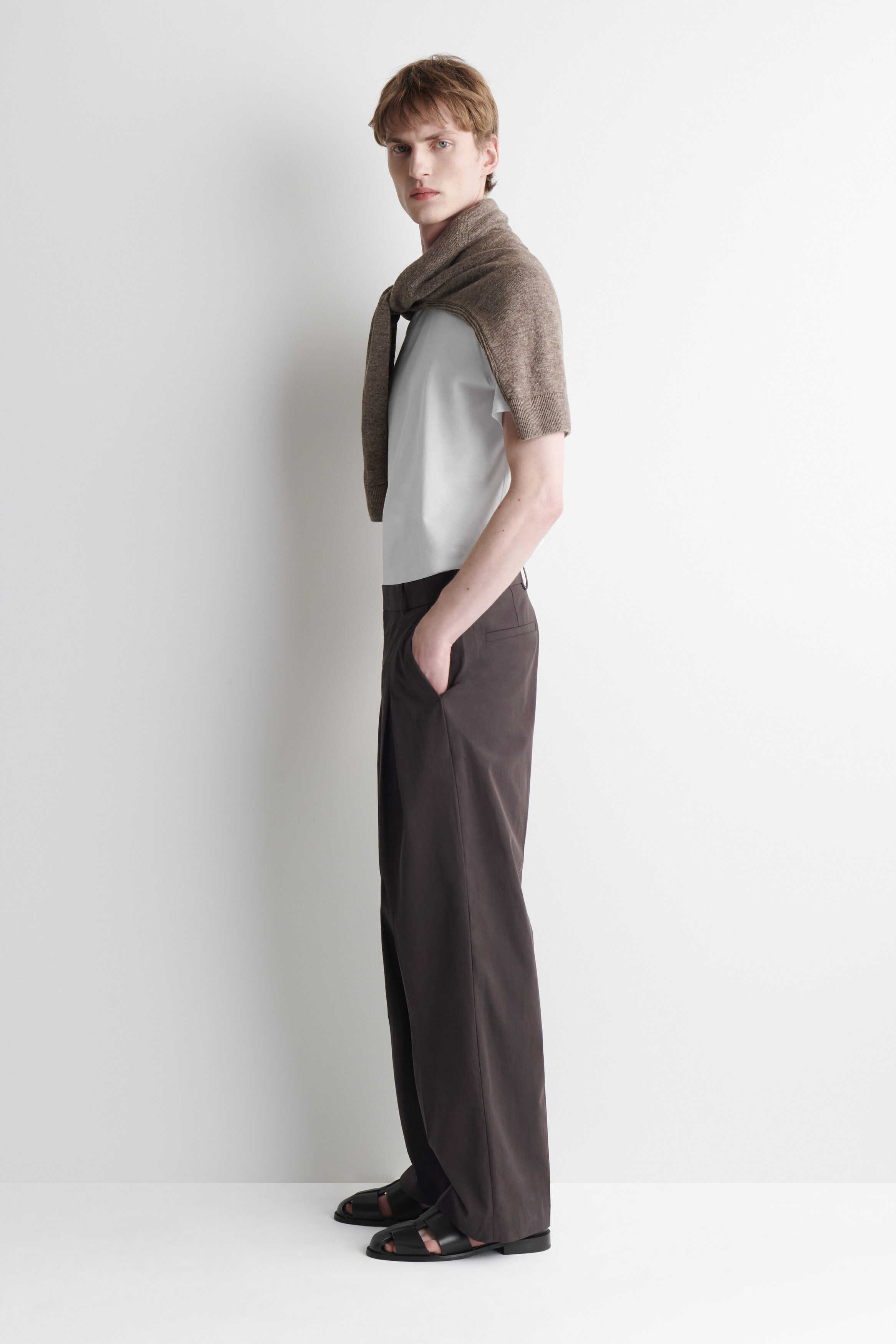 PLEATED COTTON RELAXED-FIT WIDE-LEG PANTS - thumbnail 4