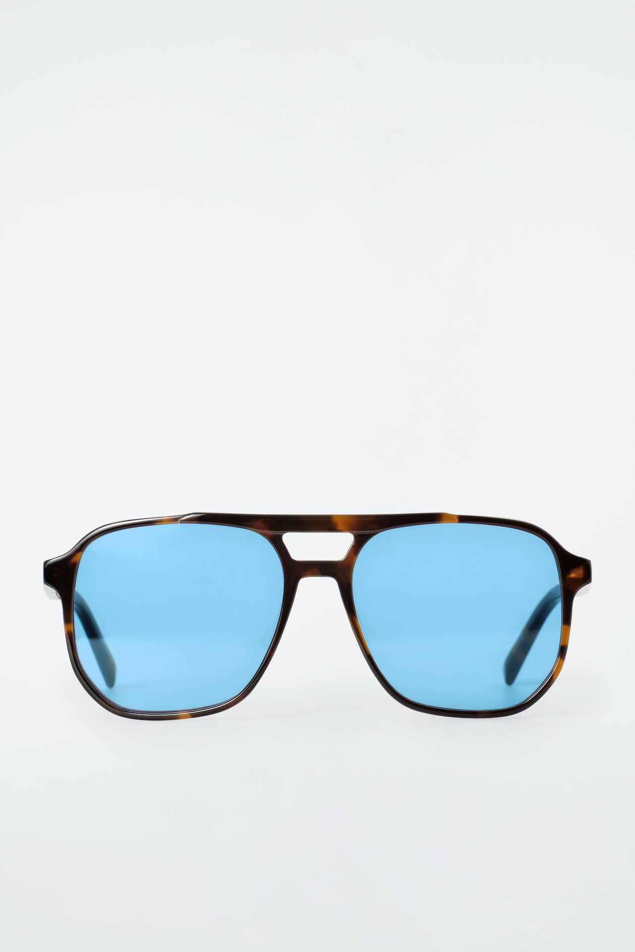 OVERSIZED SQUARE-FRAME AVIATOR SUNGLASSES — TORTOISESHELL / BLUE