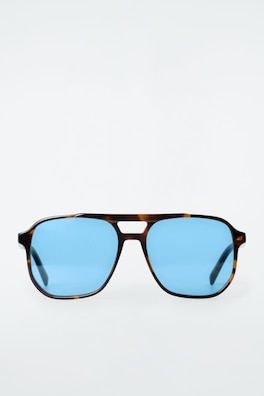OVERSIZED SQUARE-FRAME AVIATOR SUNGLASSES — TORTOISESHELL / BLUE 2