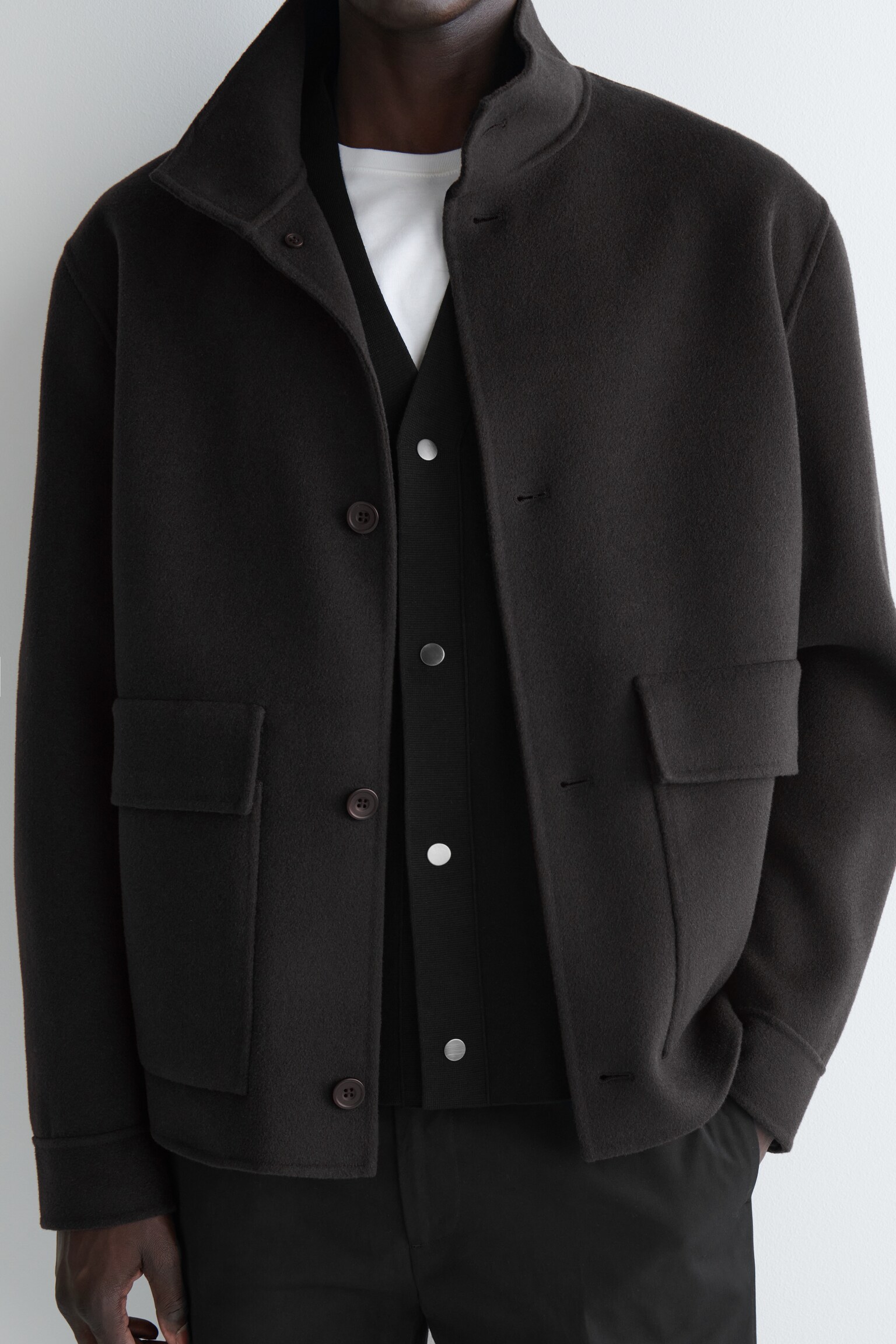 CARDIGAN EN MAILLE DOUBLE FACE - NOIR/GRIS CHINÉ - 5