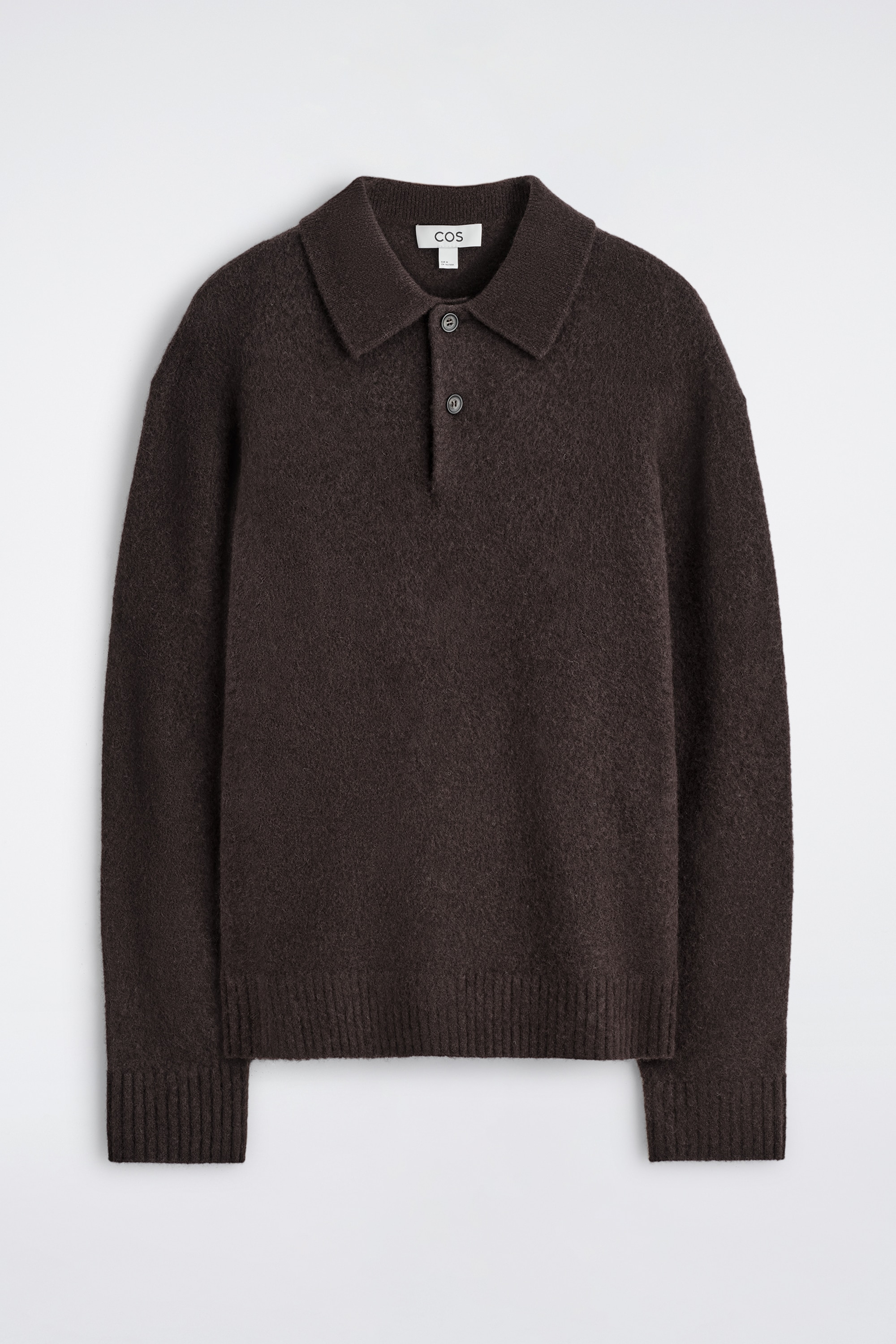 BRUSHED-WOOL POLO SHIRT - SÖTÉTBARNA/JÉG KÉK