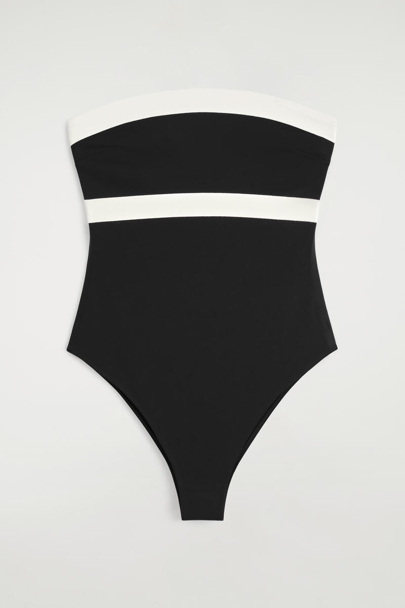 COS Colour-Block Scuba Bandeau Swimsuit Black Women's Size 44