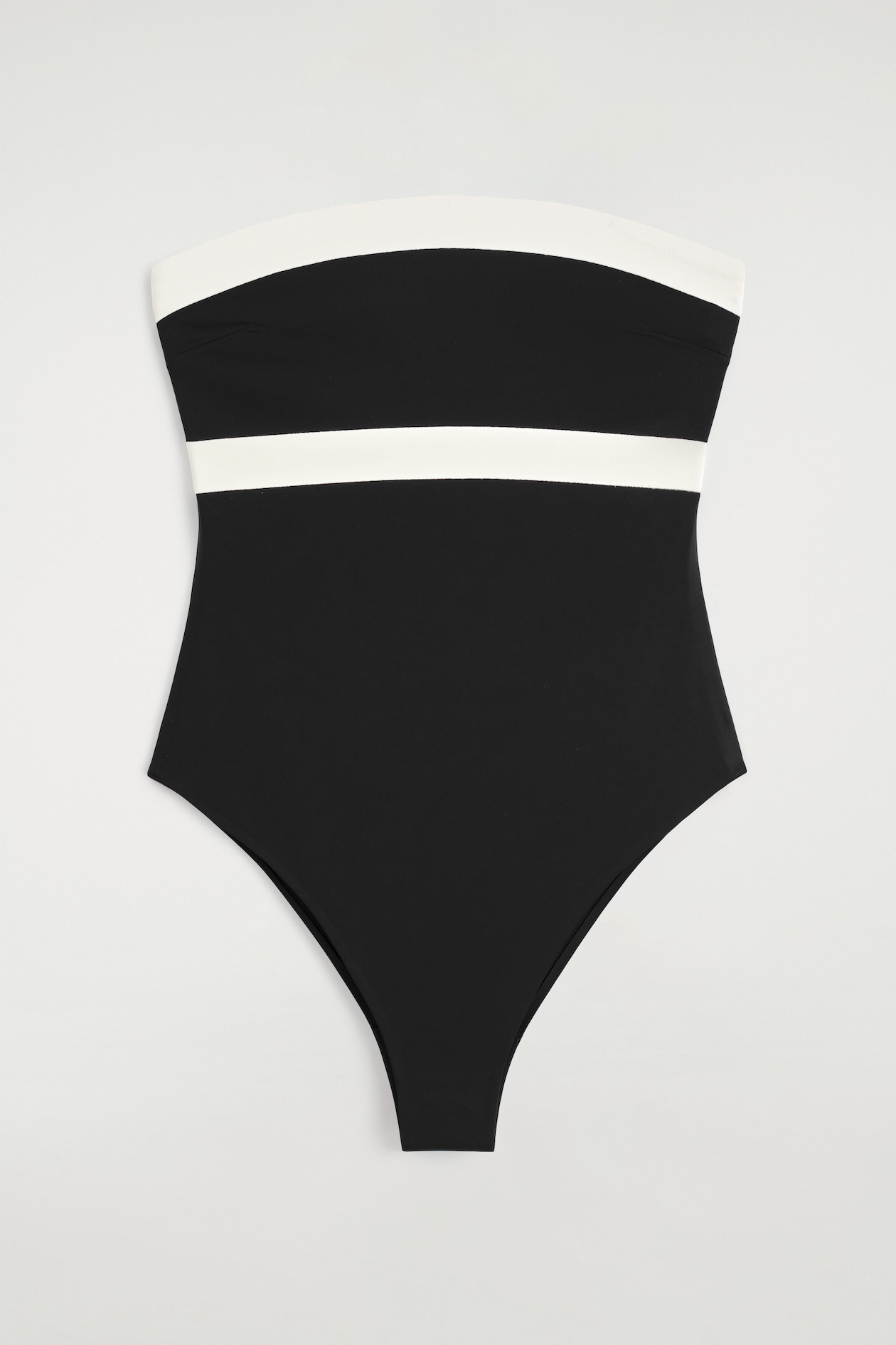 COLOUR-BLOCK SCUBA BANDEAU SWIMSUIT — BLACK / CREAM