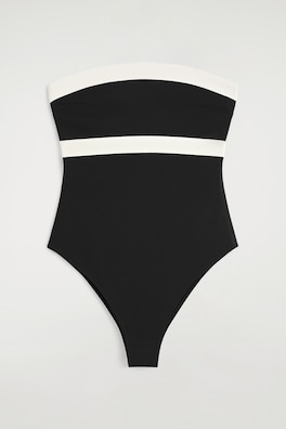 COLOUR-BLOCK SCUBA BANDEAU SWIMSUIT — BLACK / CREAM 5