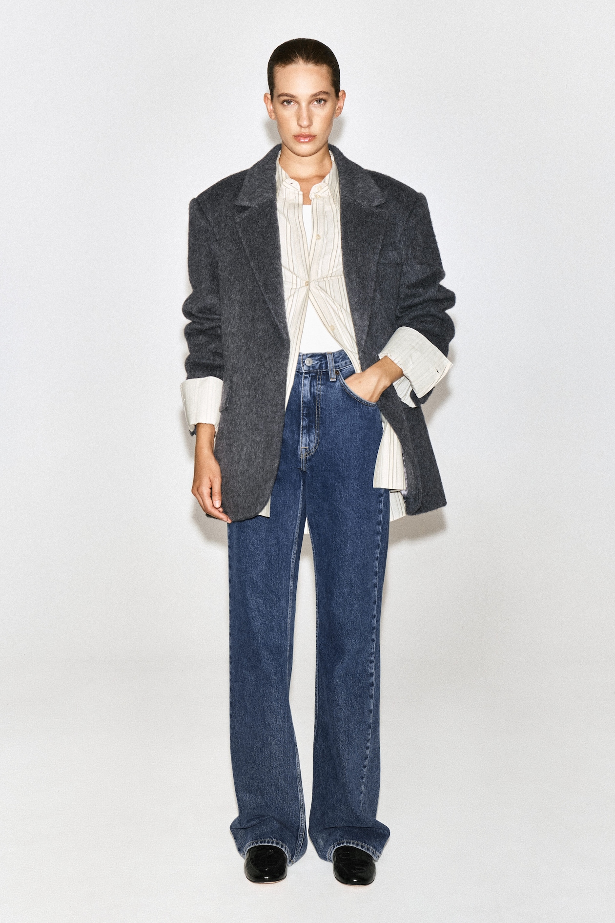 BRUSHED-WOOL BLAZER — CHARCOAL MÉLANGE