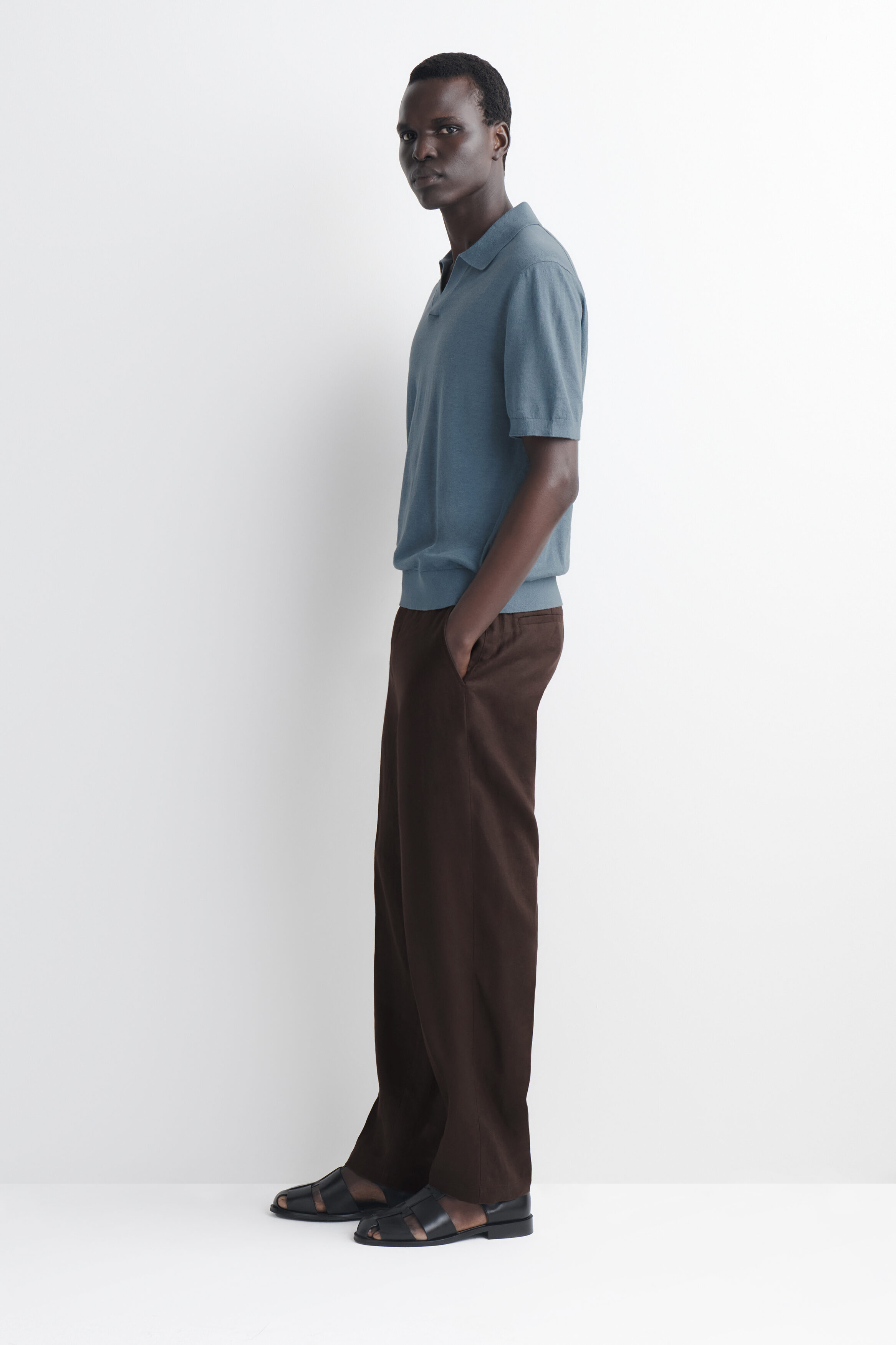 KNITTED LINEN POLO SHIRT - STEEL BLUE | COS CA
