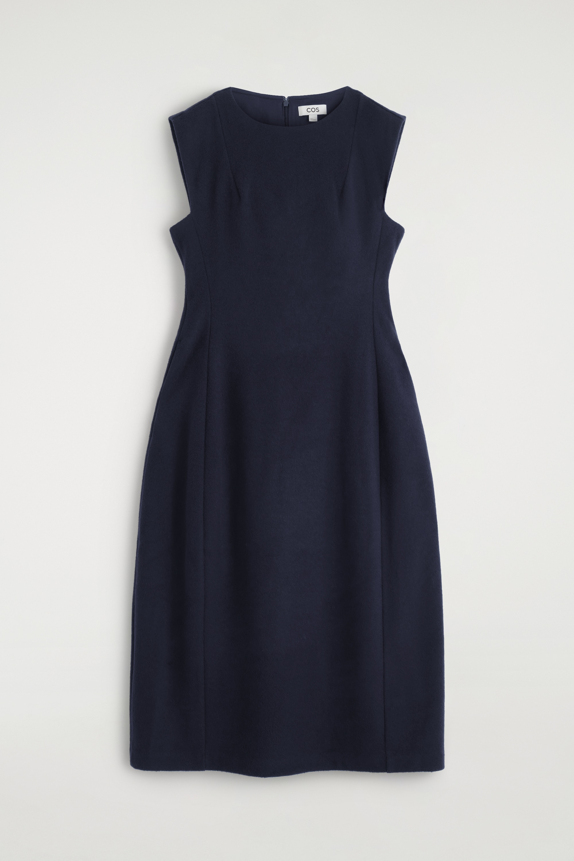 SCULPTED BRUSHED-WOOL MIDI DRESS - NAVY/BURGUNDY