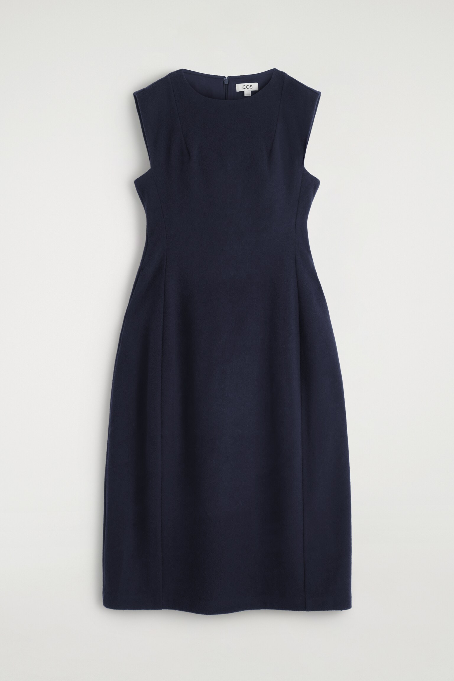 SCULPTED BRUSHED-WOOL MIDI DRESS - NAVY/BURGUNDY