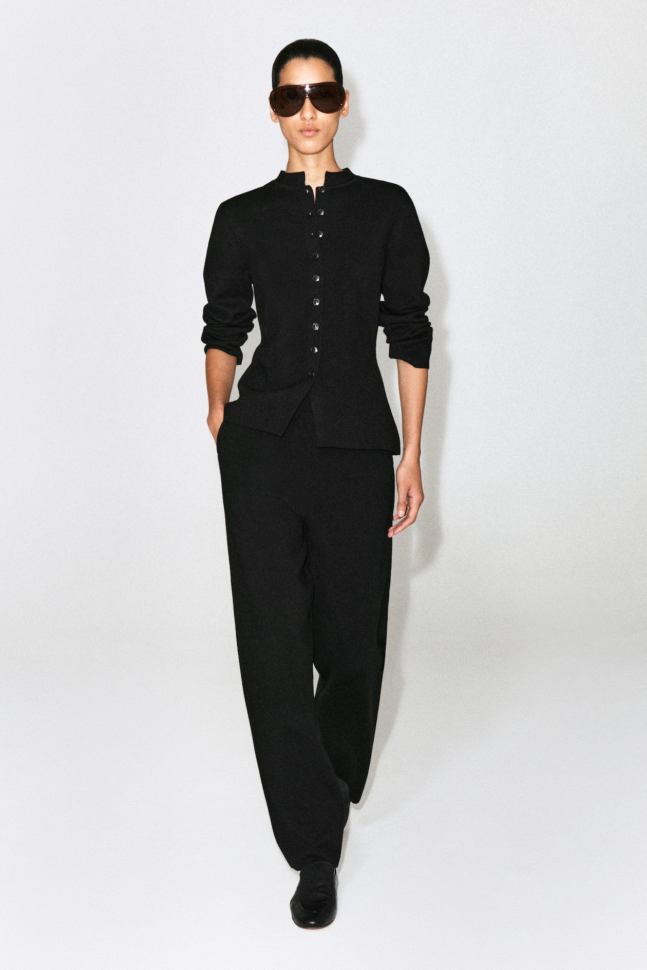 MERINO WOOL-BLEND CARDIGAN — BLACK