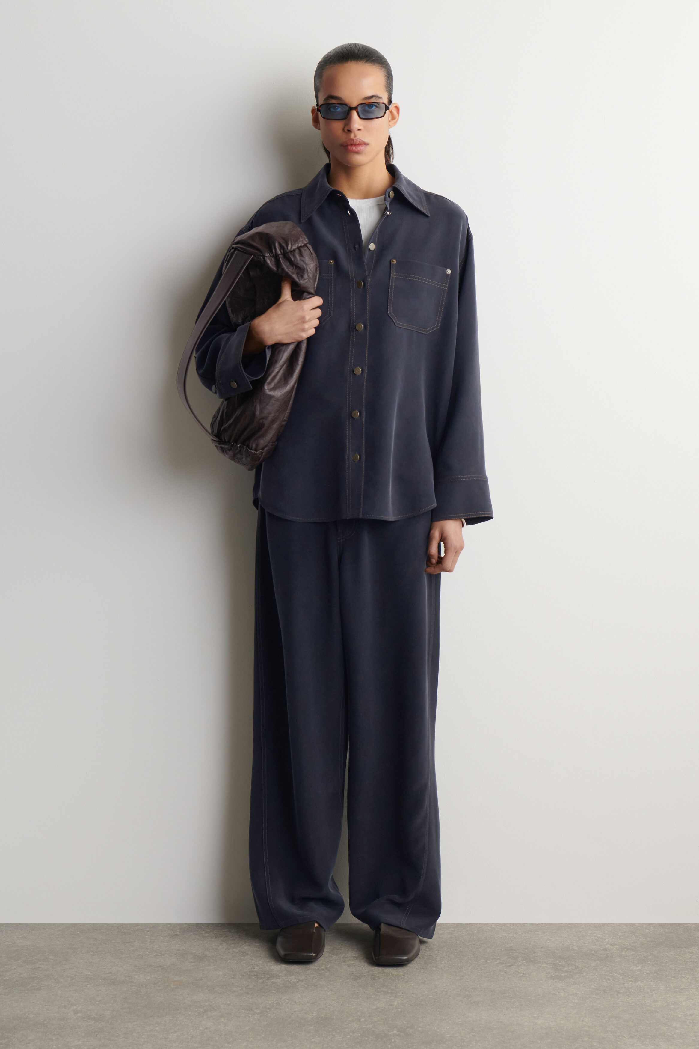 DENIM-EFFECT SILK SHIRT - INDIGO | COS US