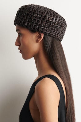 RAFFIA BERET — BROWN 2