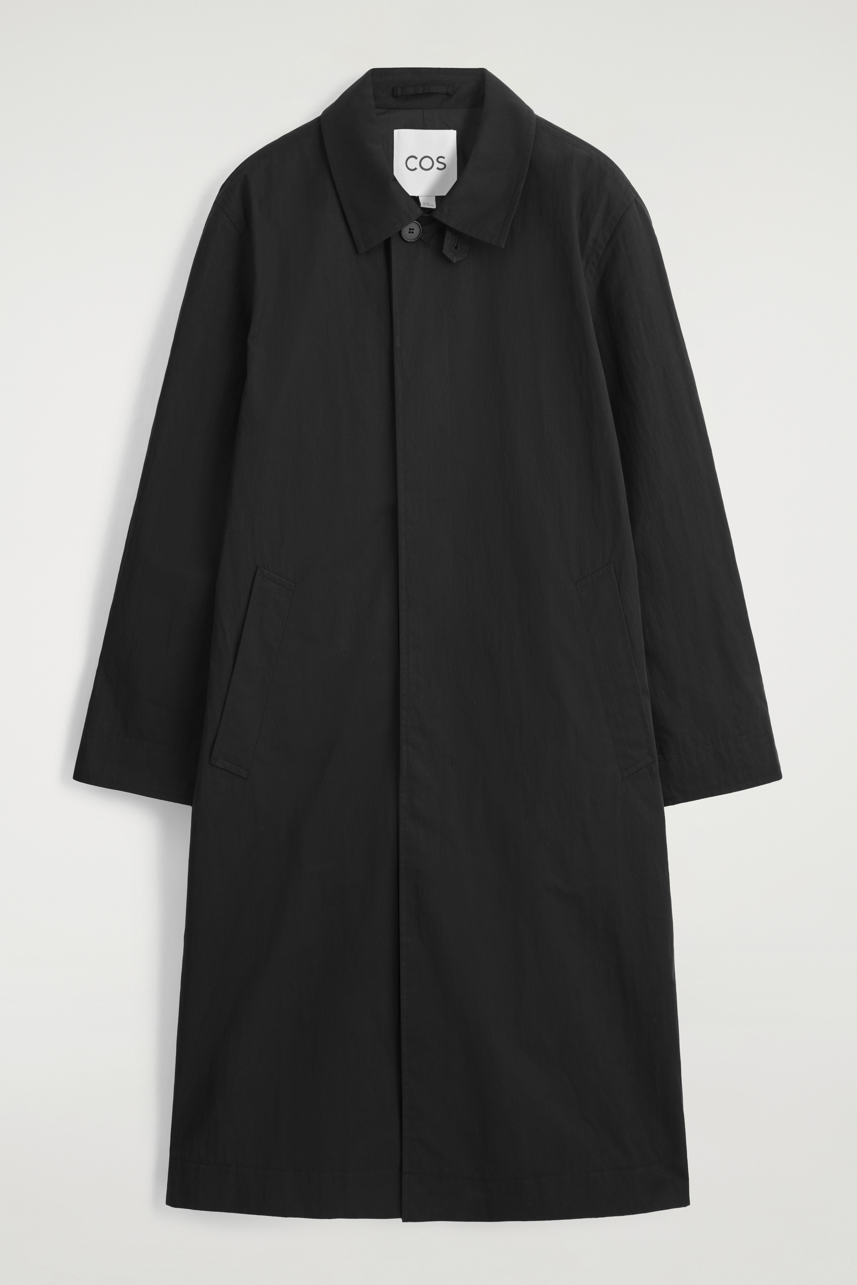 COTTON LONG TRENCH COAT - BLACK