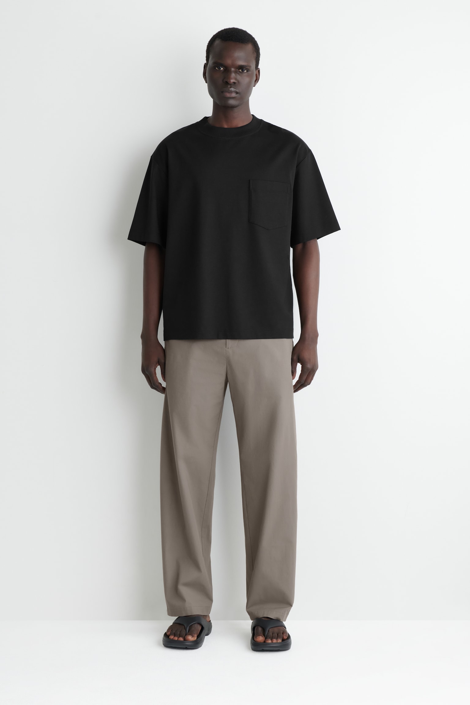 COTTON BARREL-LEG TROUSERS - GREY/BLACK