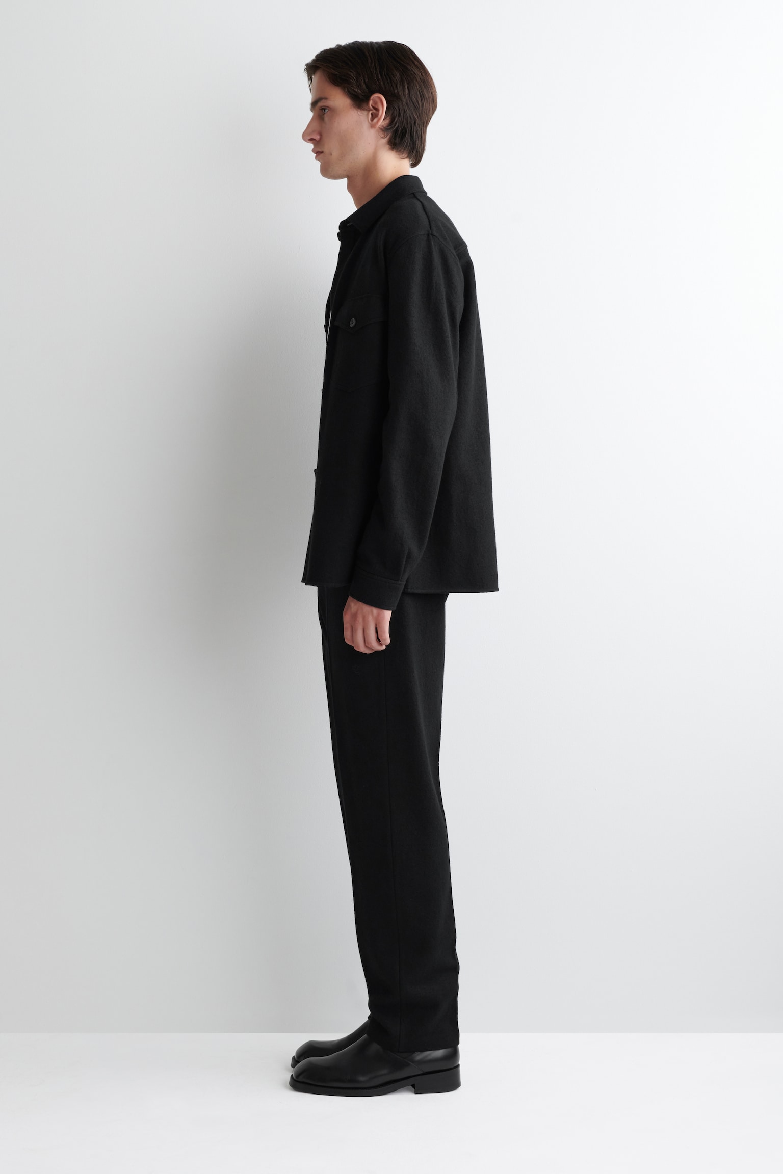 ELASTICATED BOILED-WOOL TROUSERS - ČERNÉ/DARK BROWN/TMAVÁ KHAKI - 3