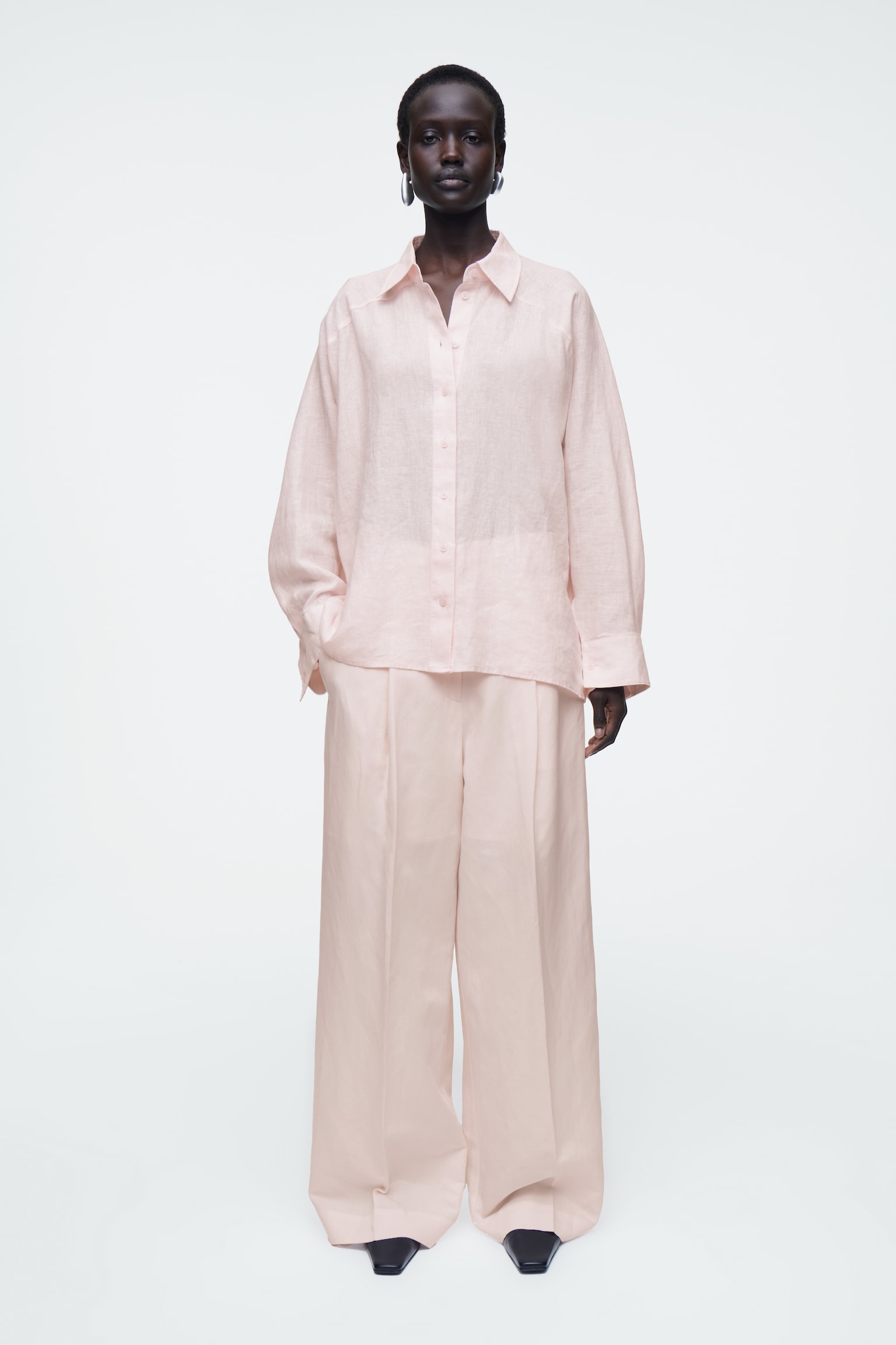 CHEMISE EN LIN SILHOUETTE CARRÉE - ROSE POUDRÉ/BLEU COBALT/NOIR - 7