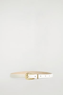 SCULPTED-BUCKLE LEATHER BELT — WHITE / GOLD 3
