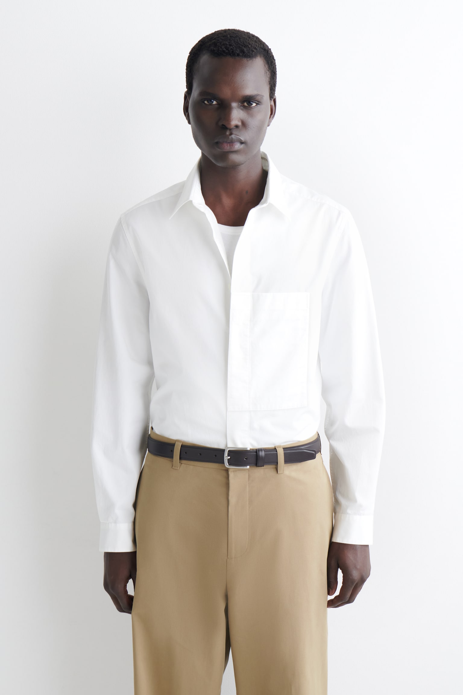 SLIM POCKET-DETAIL PIMA COTTON SHIRT - WHITE - 1