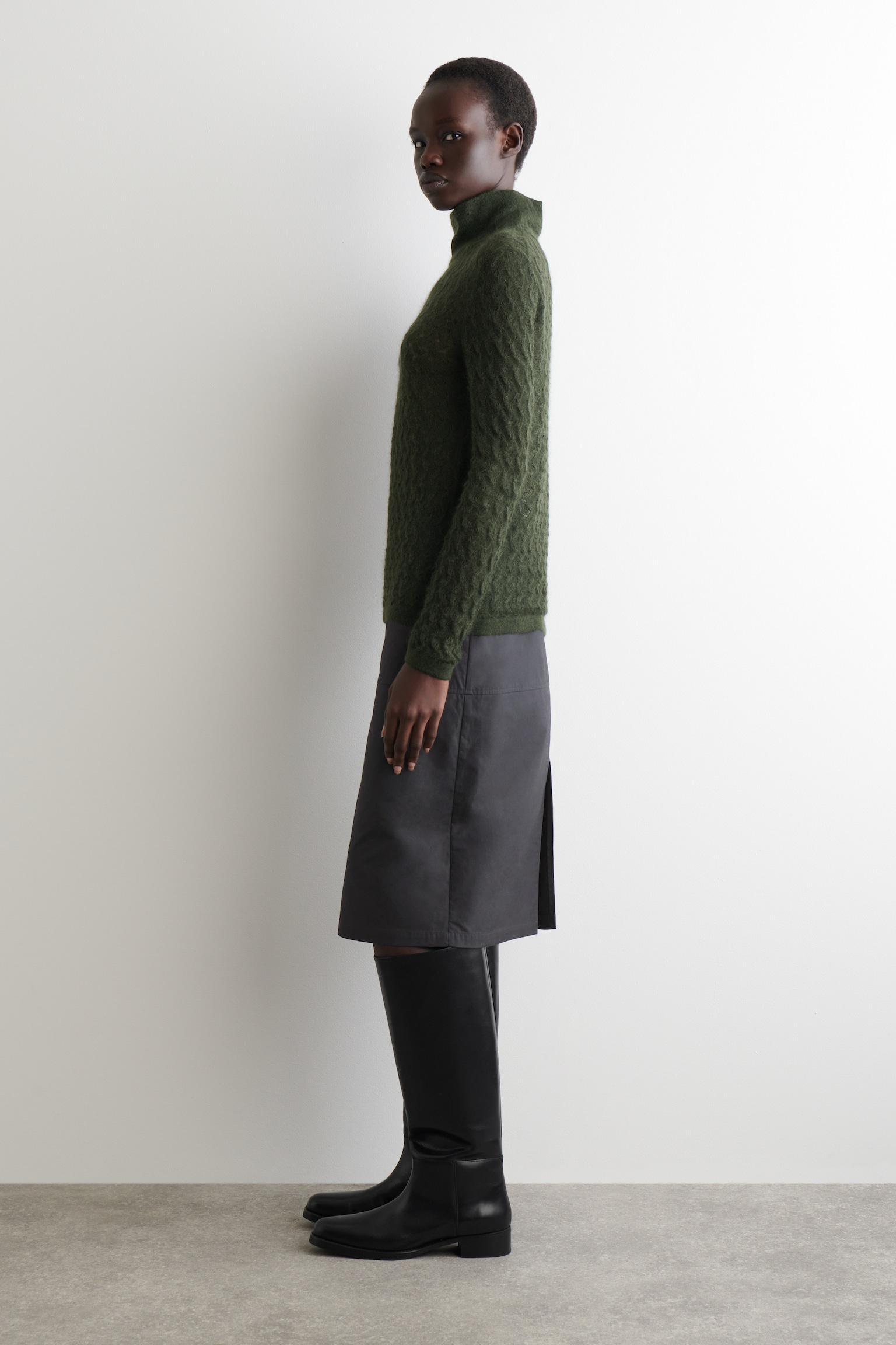 MAGLIONE IN MOHAIR CON LAVORAZIONE TRAFORATA - VERDE SCURO/AVORIO - 5