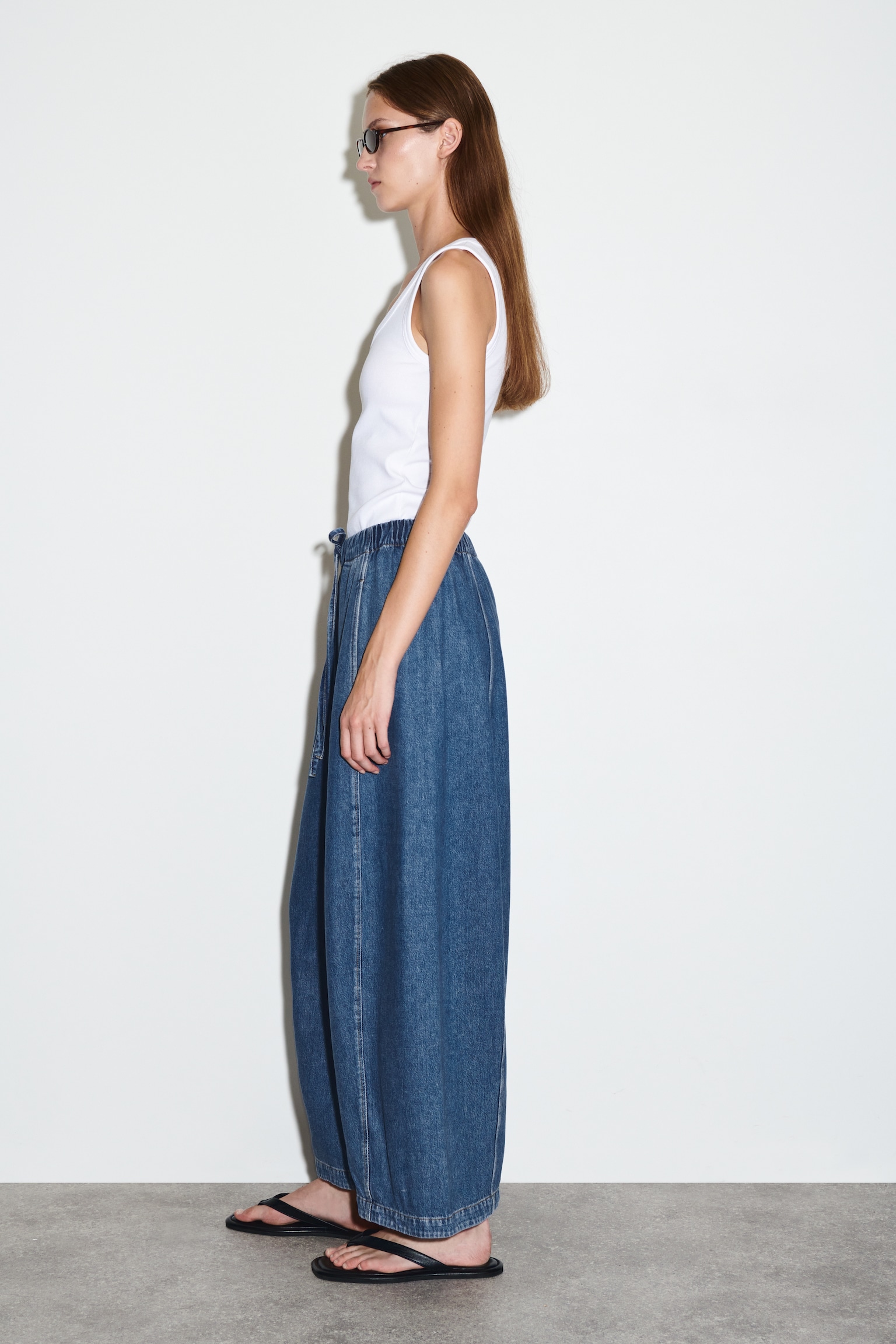 BARREL-LEG DENIM DRAWSTRING TROUSERS - BLUE/DARK BLUE - 6