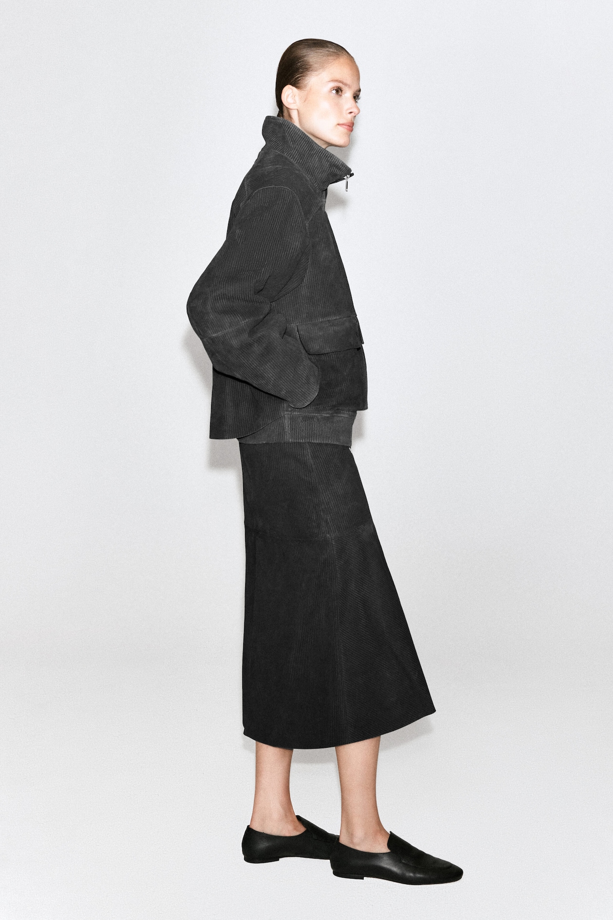 CORDED SUEDE PADDED JACKET — ANTHRACITE