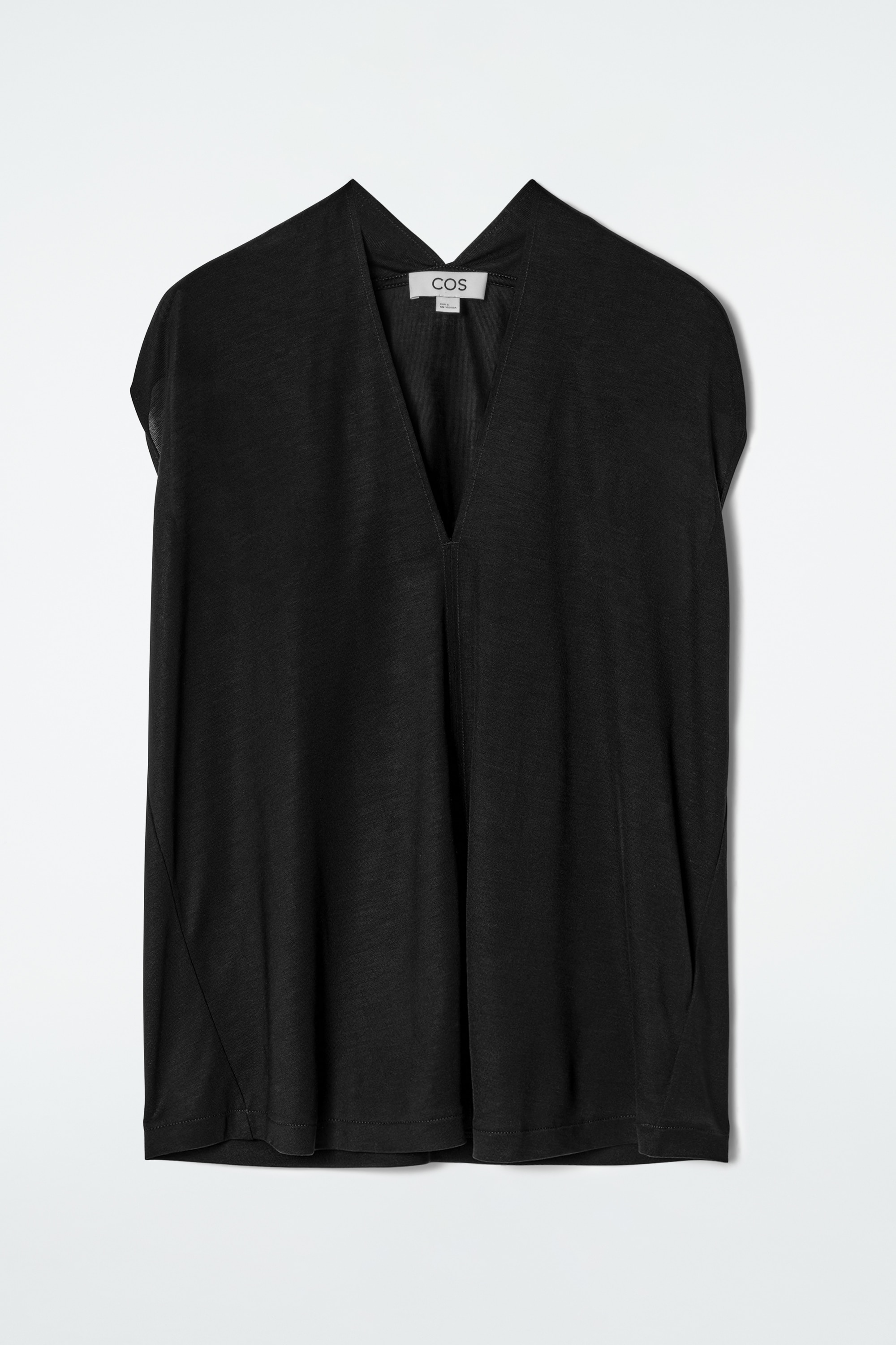 DRAPED V-NECK TOP - BLACK/LIGHT BLUE