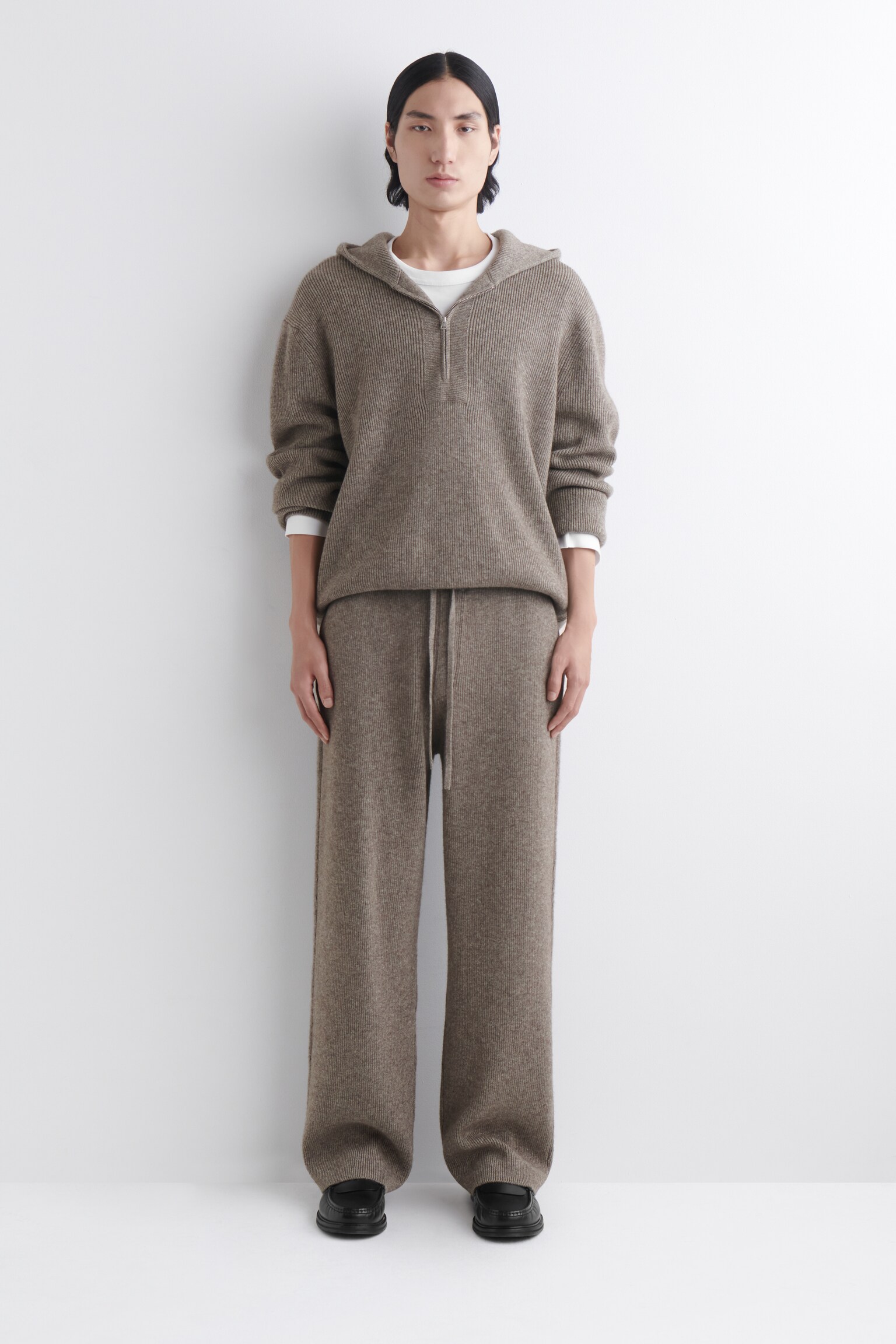 סווטשירט עם רוכסן סרוג ממרינו-יאק - מלנג' בז' - 5