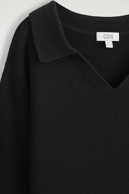 MERINO WOOL POLO JUMPER — BLACK 1