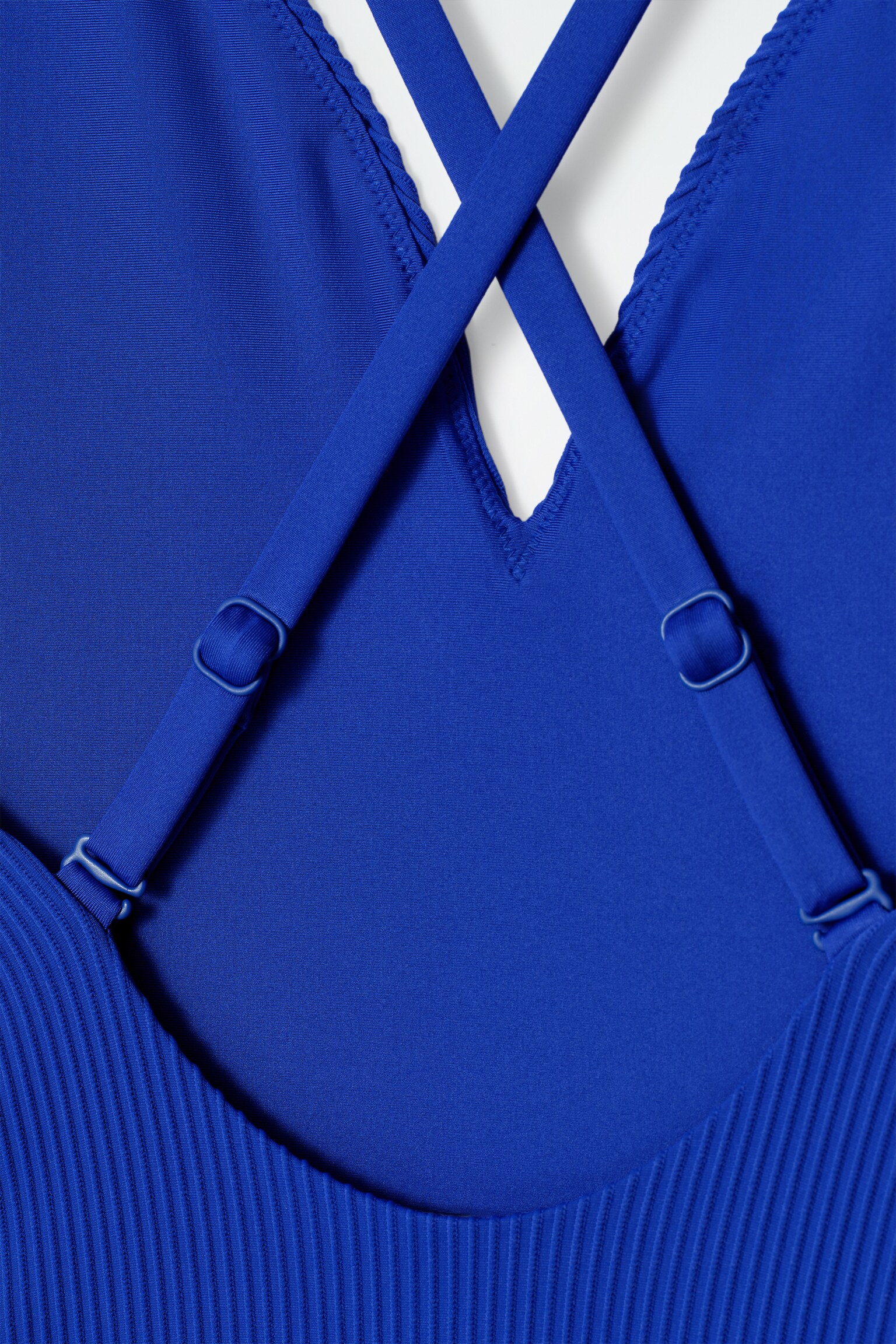 RIBBED CROSSOVER-BACK SWIMSUIT - COBALT BLUE/BLACK - 3