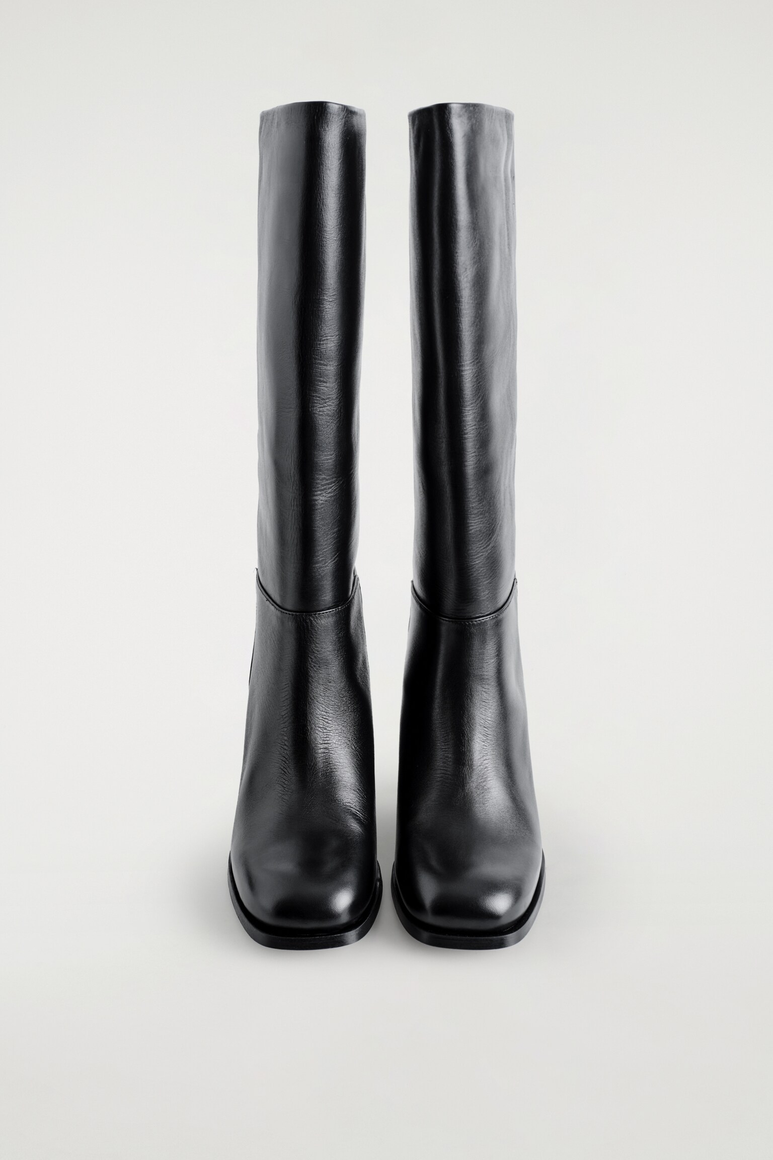 HEELED LEATHER KNEE BOOTS - BLACK - 5
