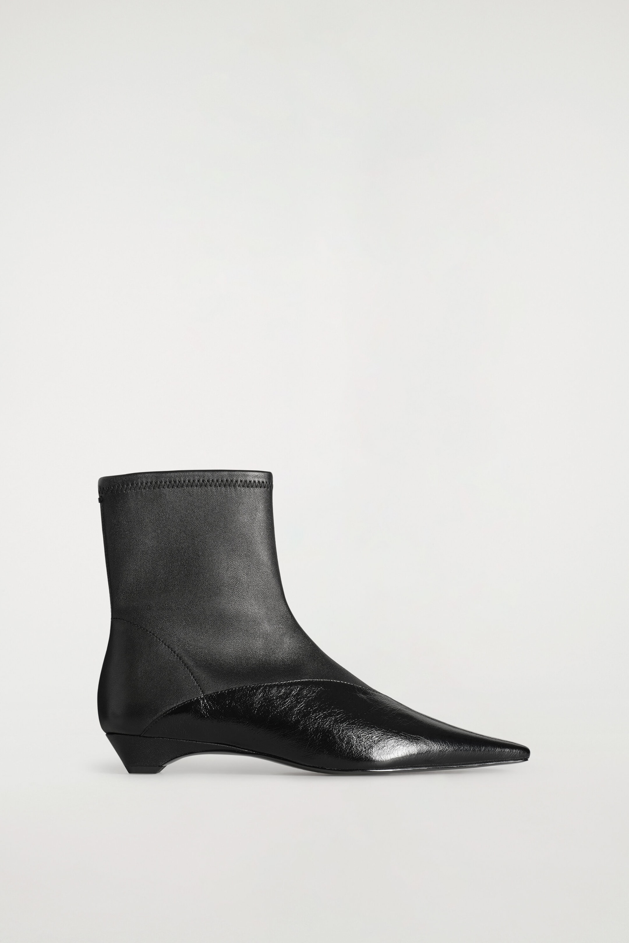 PANELLED POINTED LEATHER WEDGE ANKLE BOOTS