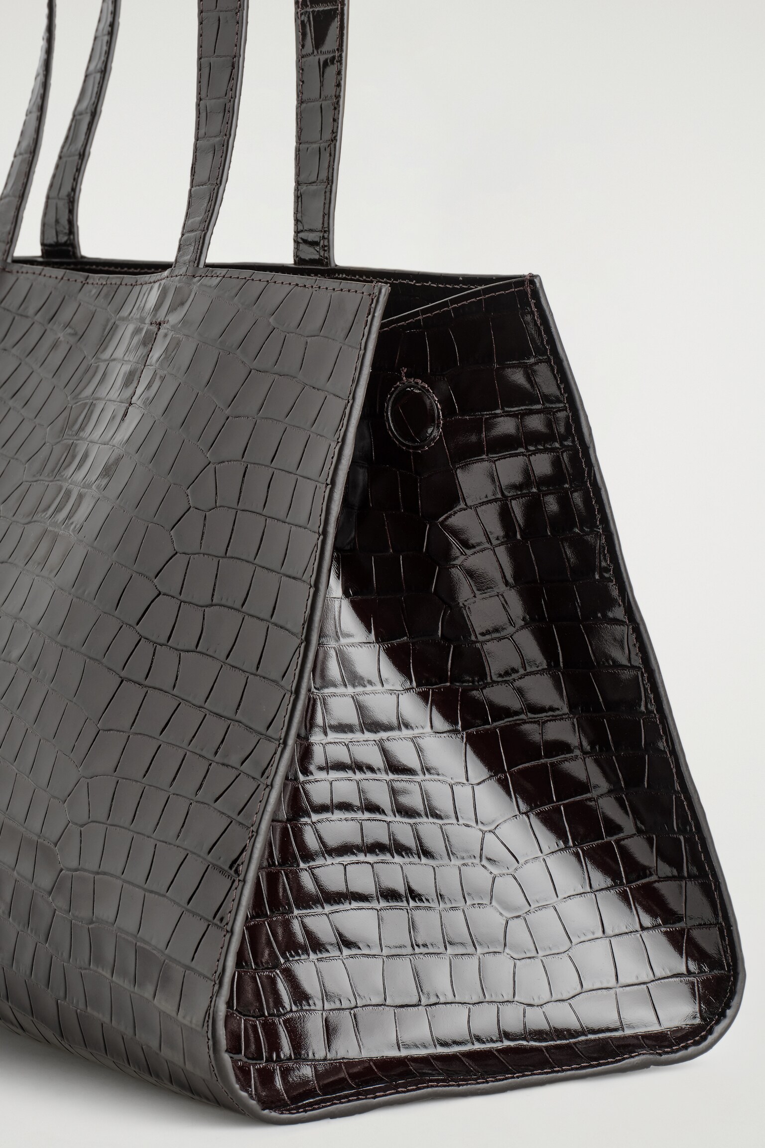 SAC CABAS GALLERY - CUIR EFFET CROCO - BRUN FONCÉ - 4