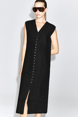 BUTTONED BOILED MERINO WOOL DRESS — BLACK 5