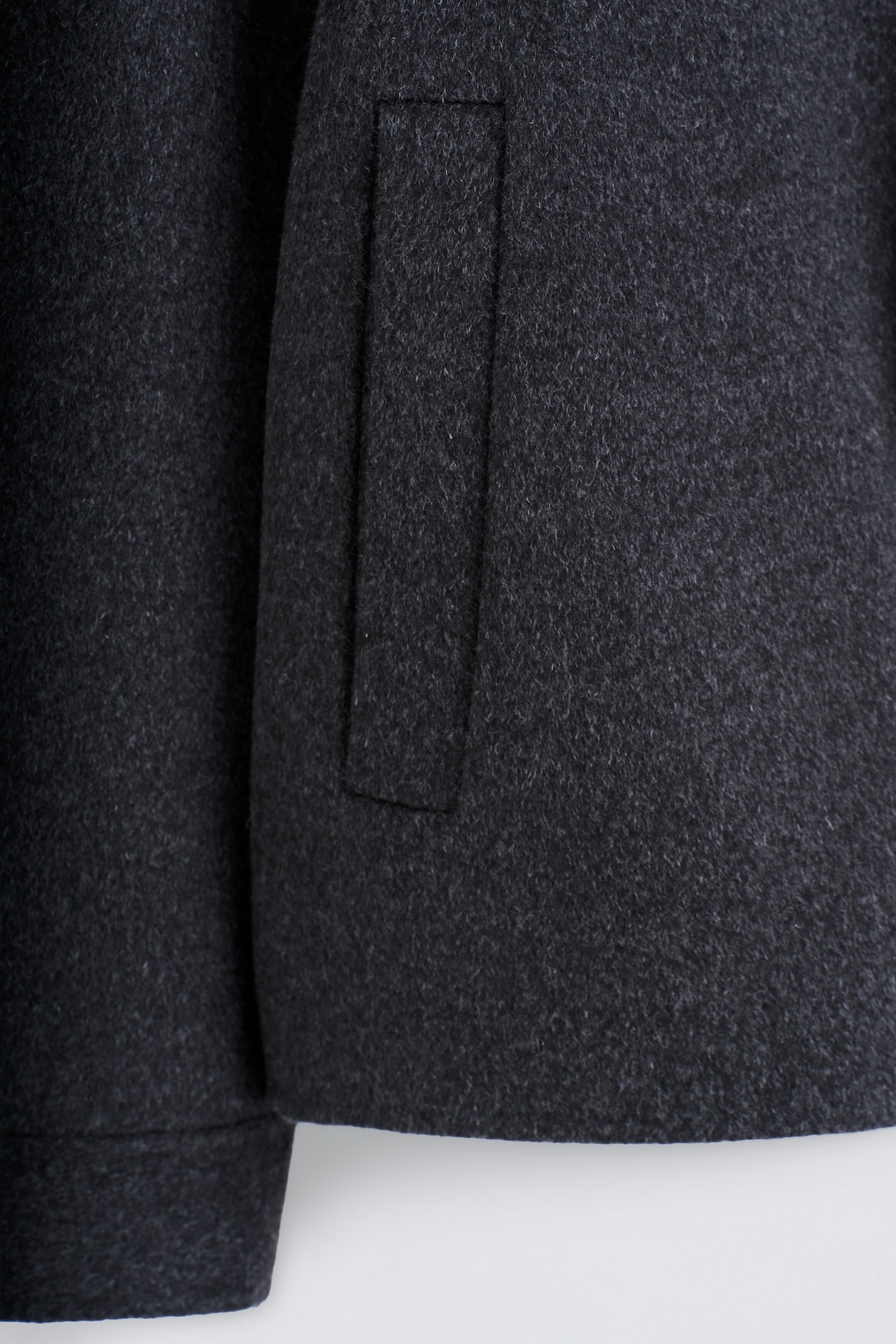 DOUBLE-FACED WOOL MOCK-NECK JACKET — CHARCOAL MÉLANGE