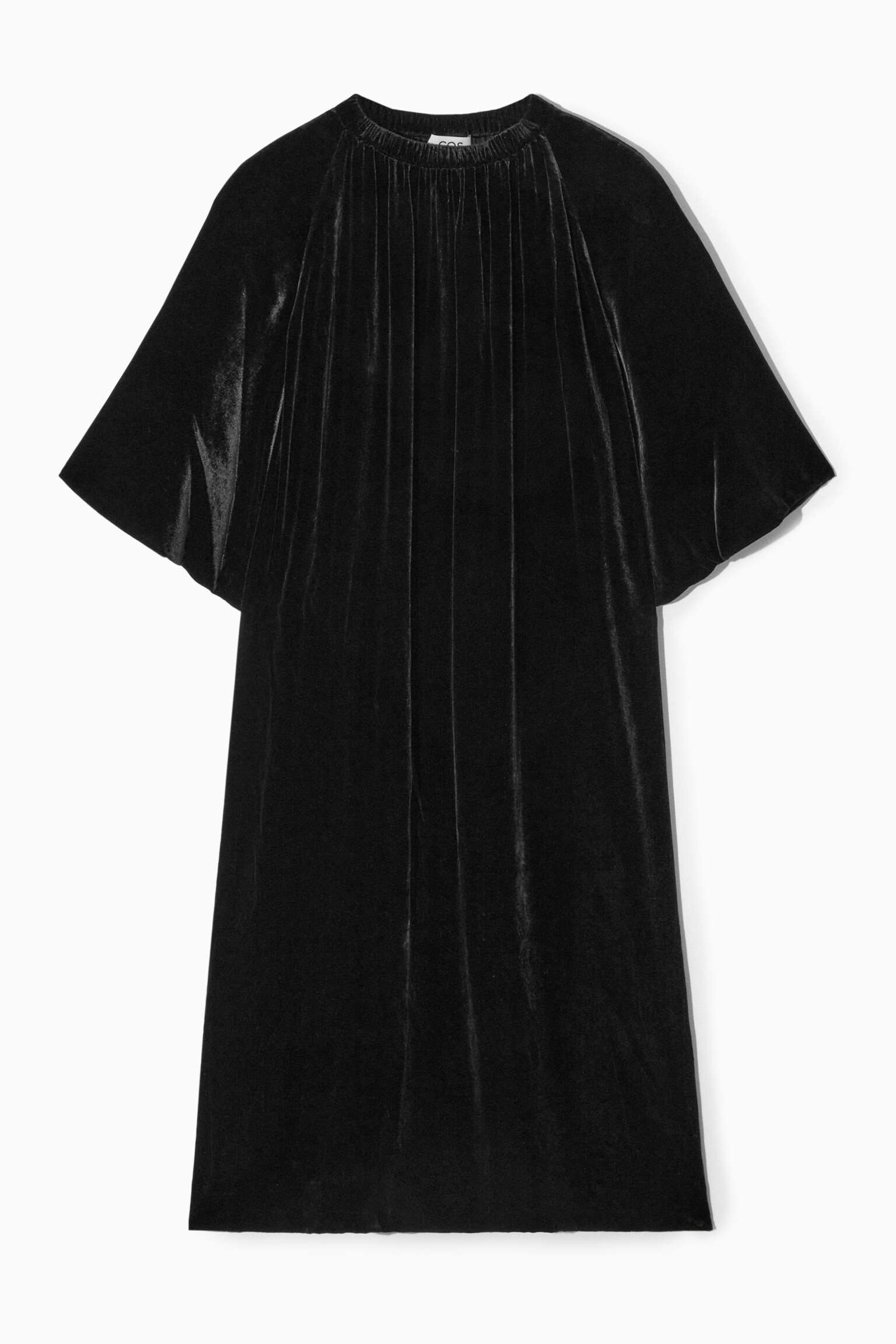 GATHERED SILK-BLEND VELVET MIDI DRESS - BLACK
