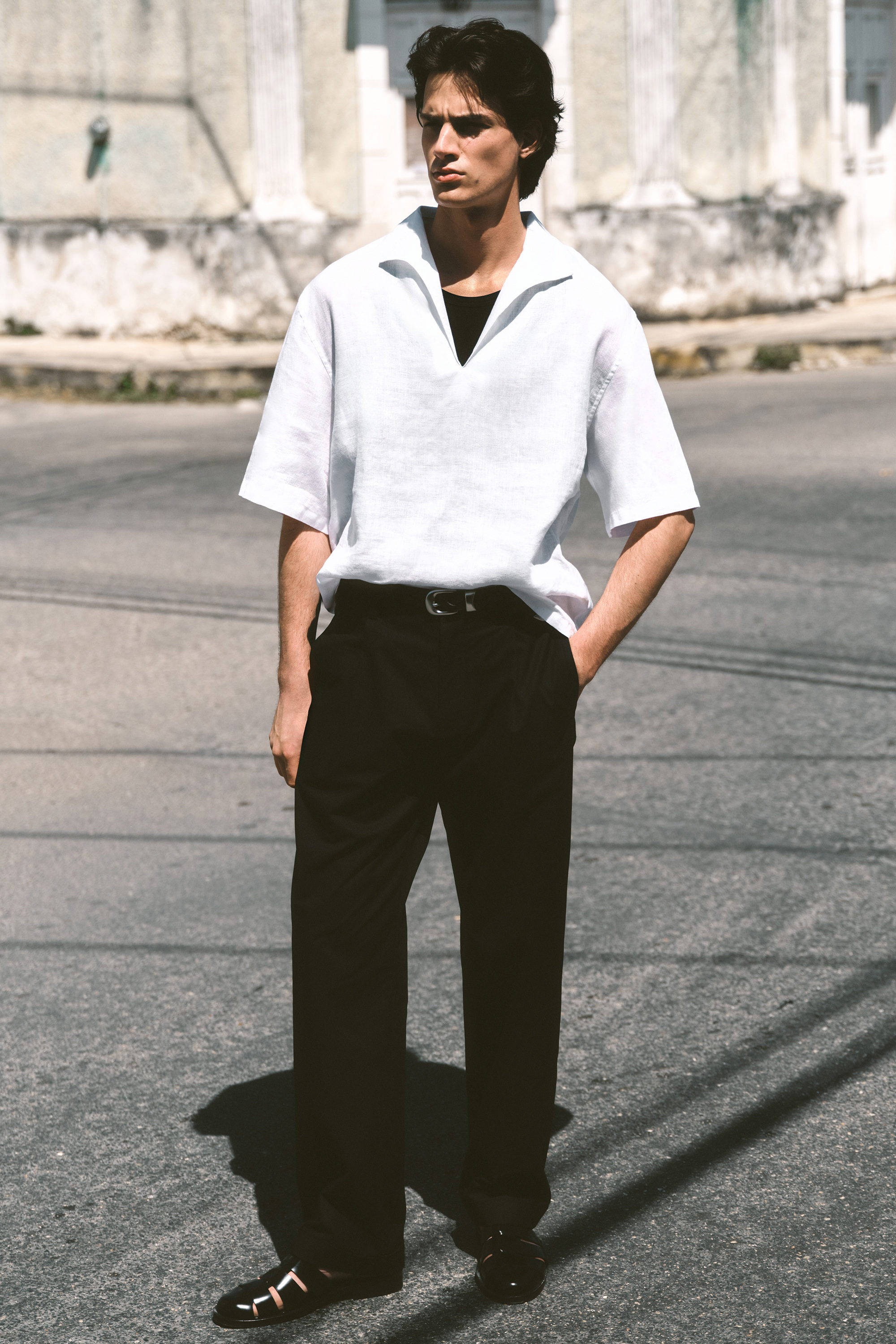 OPEN-COLLAR LINEN SHIRT - WHITE | COS