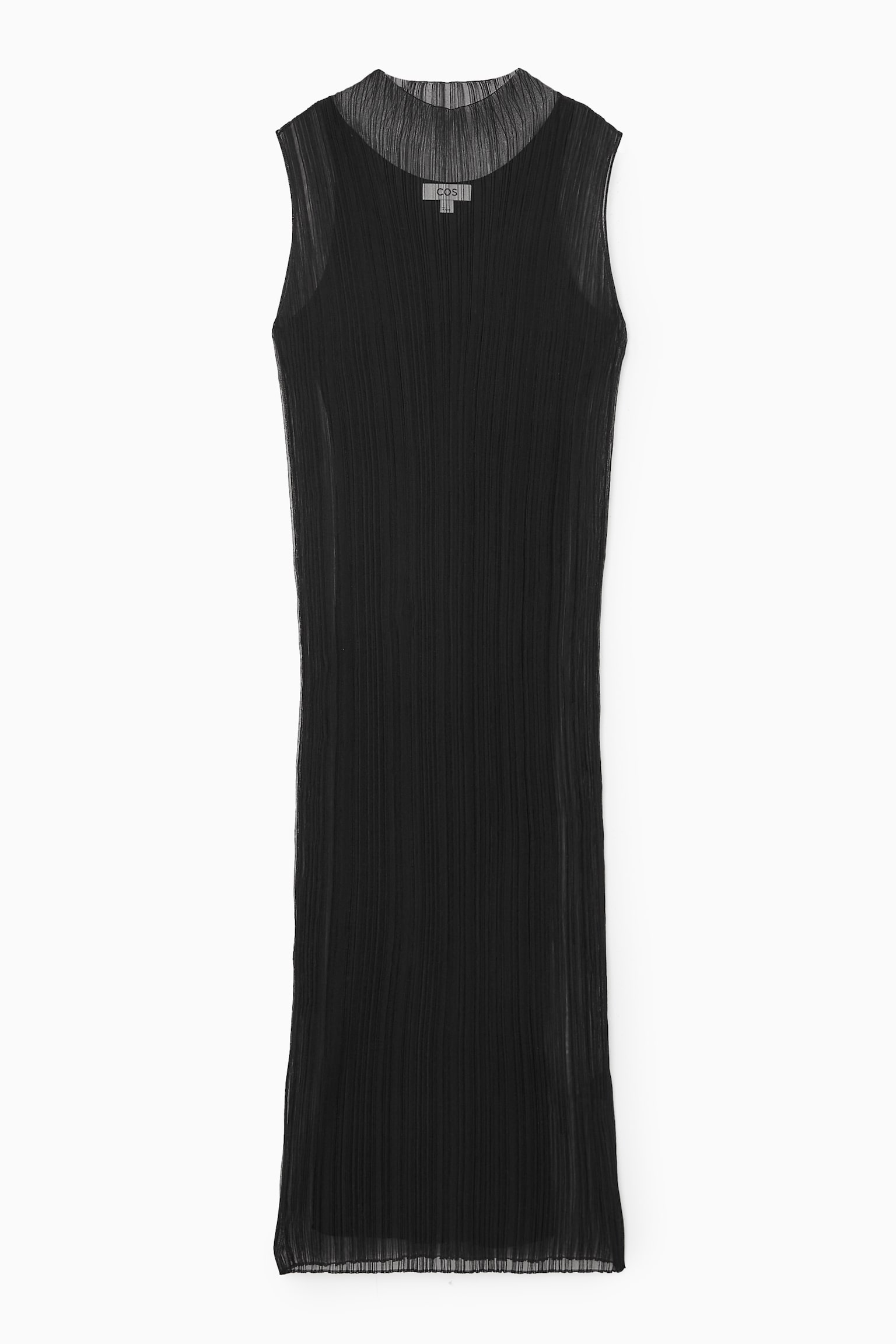 SHEER PLISSÉ MIDI DRESS - BLACK/NAVY / ORANGE / WHITE