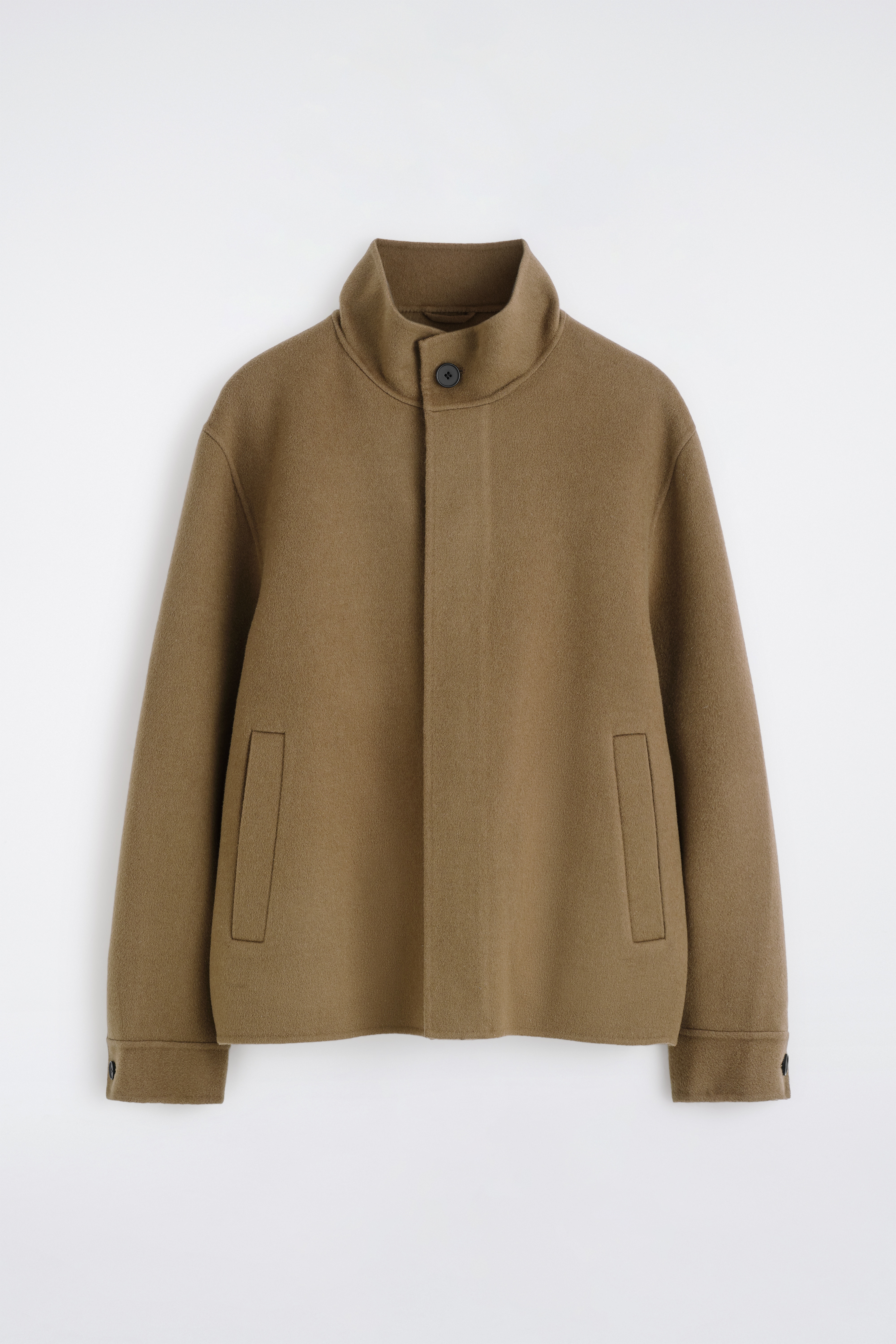 JACKE AUS DOUBLEFACE-WOLLE MIT KRAGEN - DUNKLES BEIGE/ANTHRAZITGRAU MELIERT