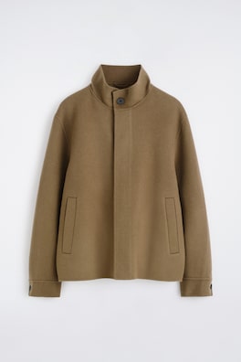 DOUBLE-FACED WOOL MOCK-NECK JACKET — DARK BEIGE 11