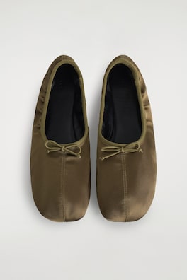 SATIN BALLET FLATS — KHAKI 2