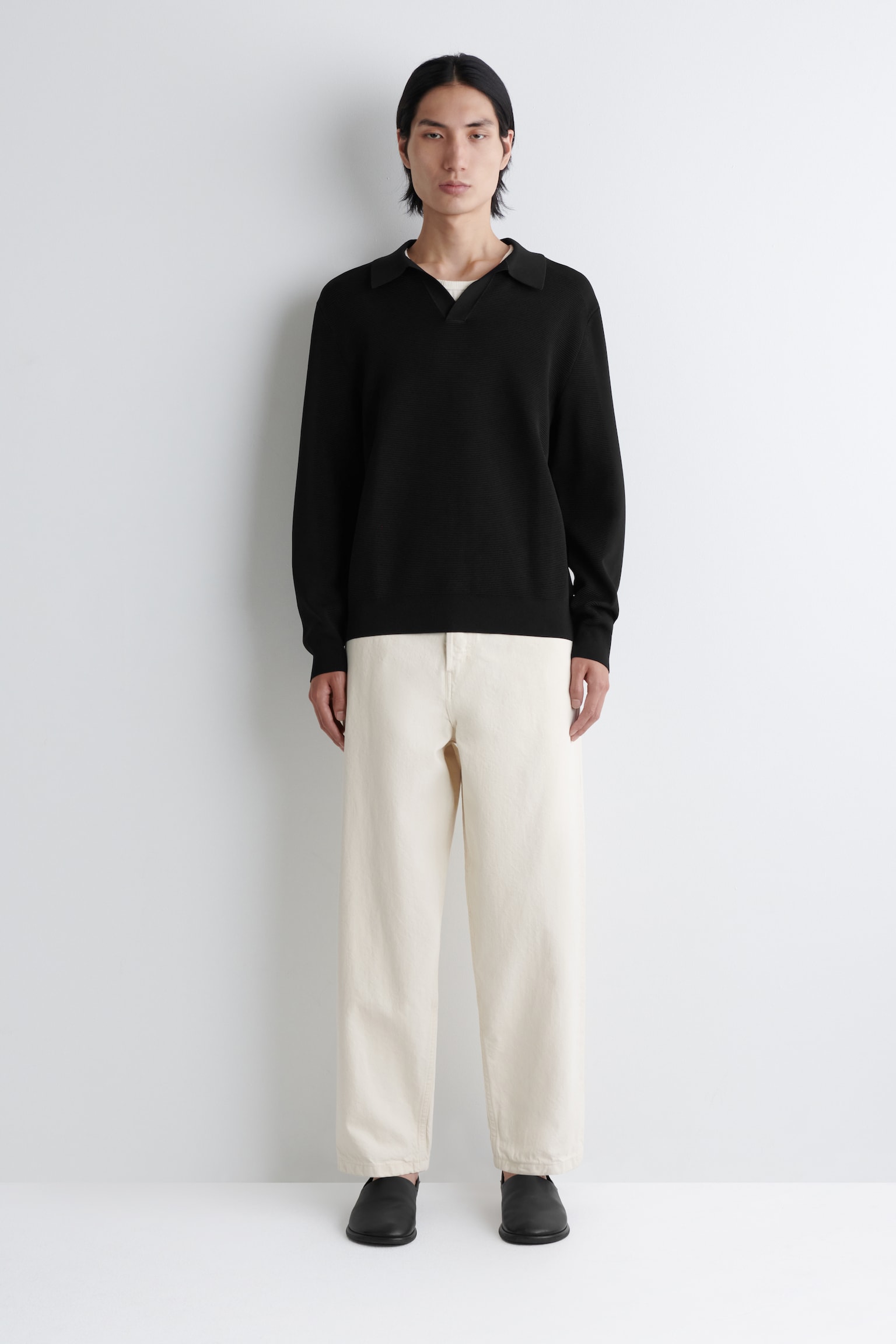 PULL POLO EN MAILLE TEXTURÉE - NOIR - 3
