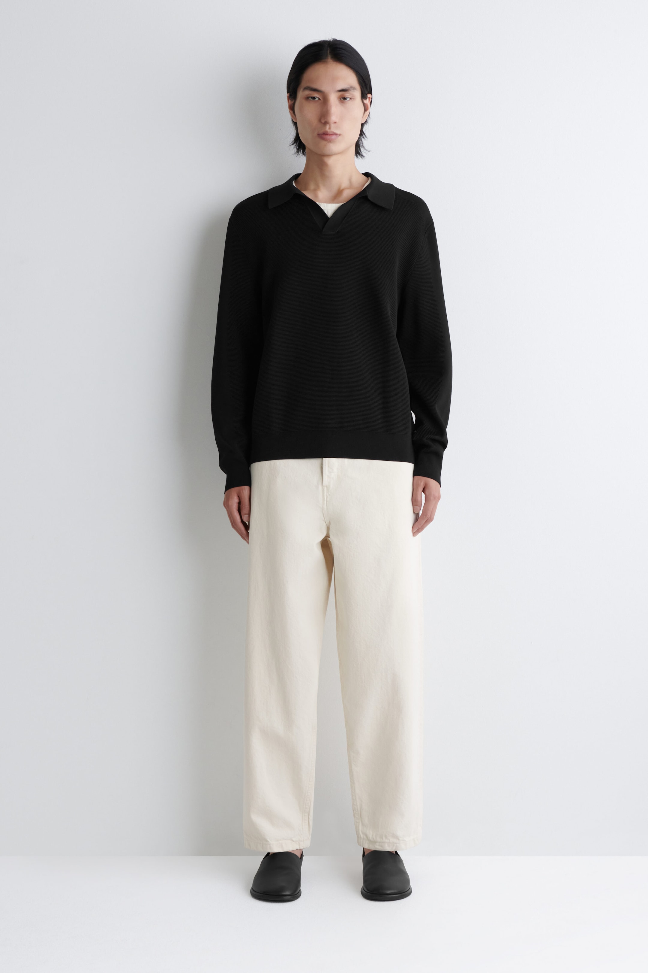 TEXTURED KNITTED POLO JUMPER