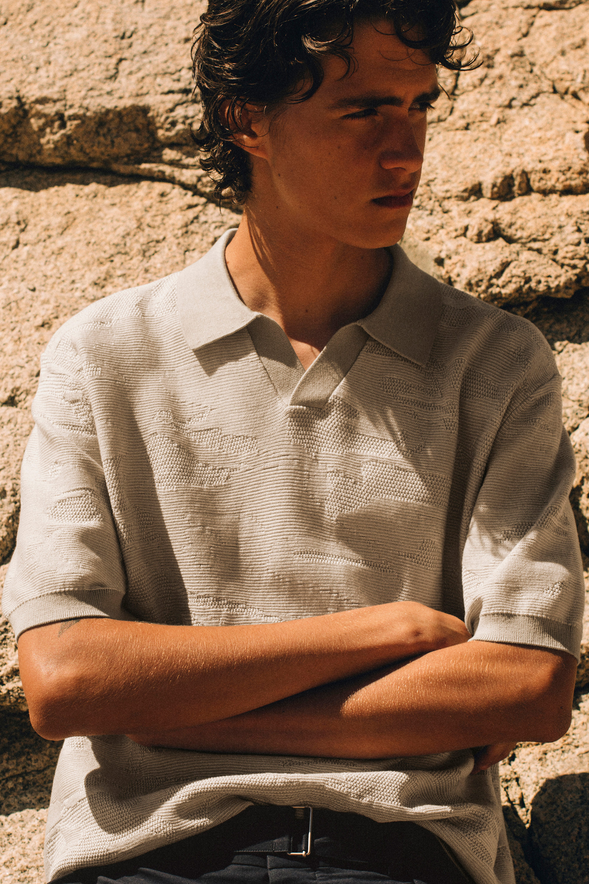 COTTON JACQUARD POLO SHIRT - MOLE | COS