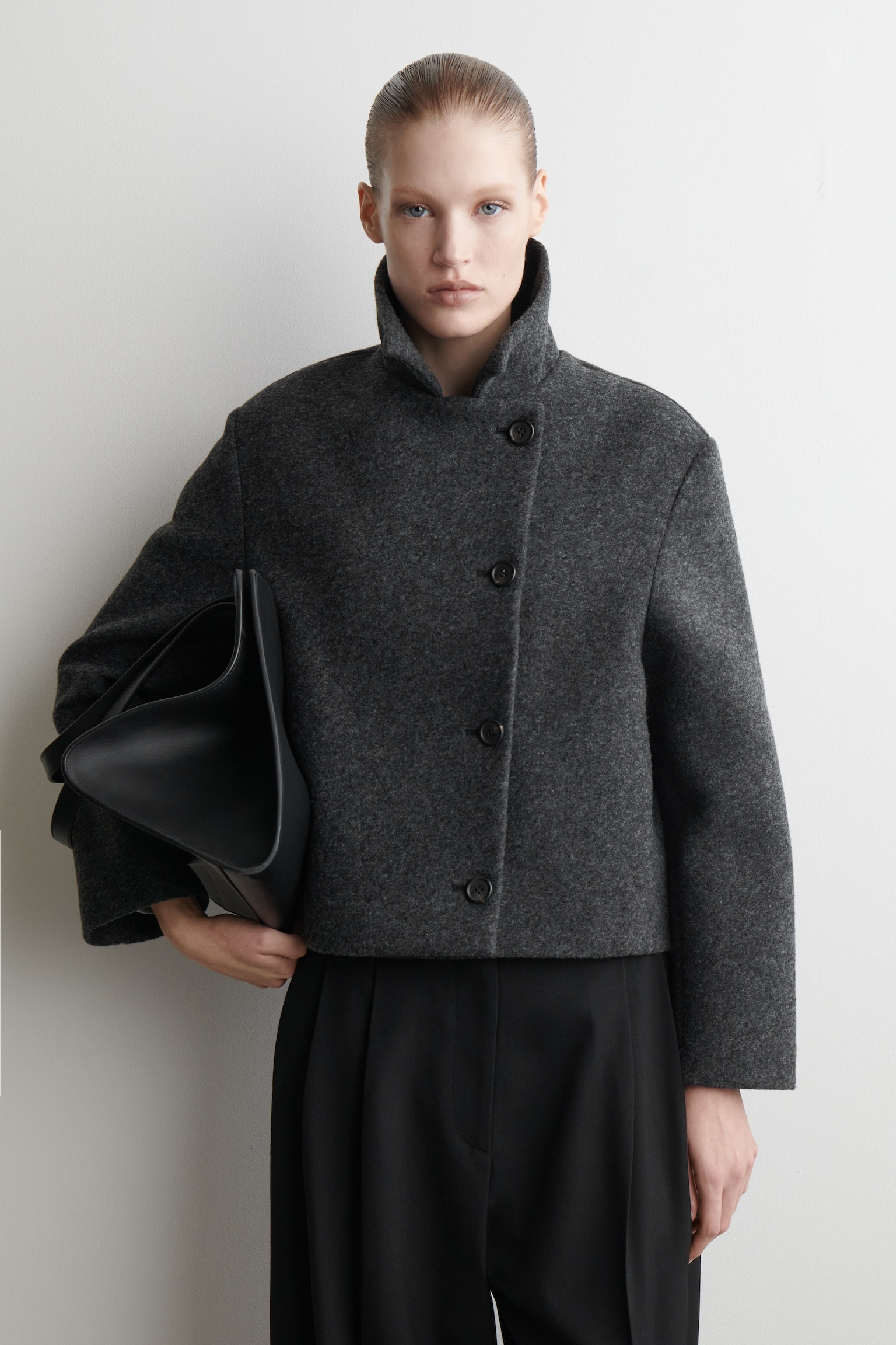 VESTE EN LAINE BOUILLIE MÉLANGÉE - GRIS FONCÉ CHINÉ/BEIGE CHINÉ - 5