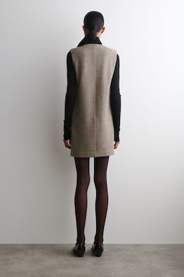 MERINO WOOL BUTTONED SHIFT MINI DRESS — BEIGE MÉLANGE 3