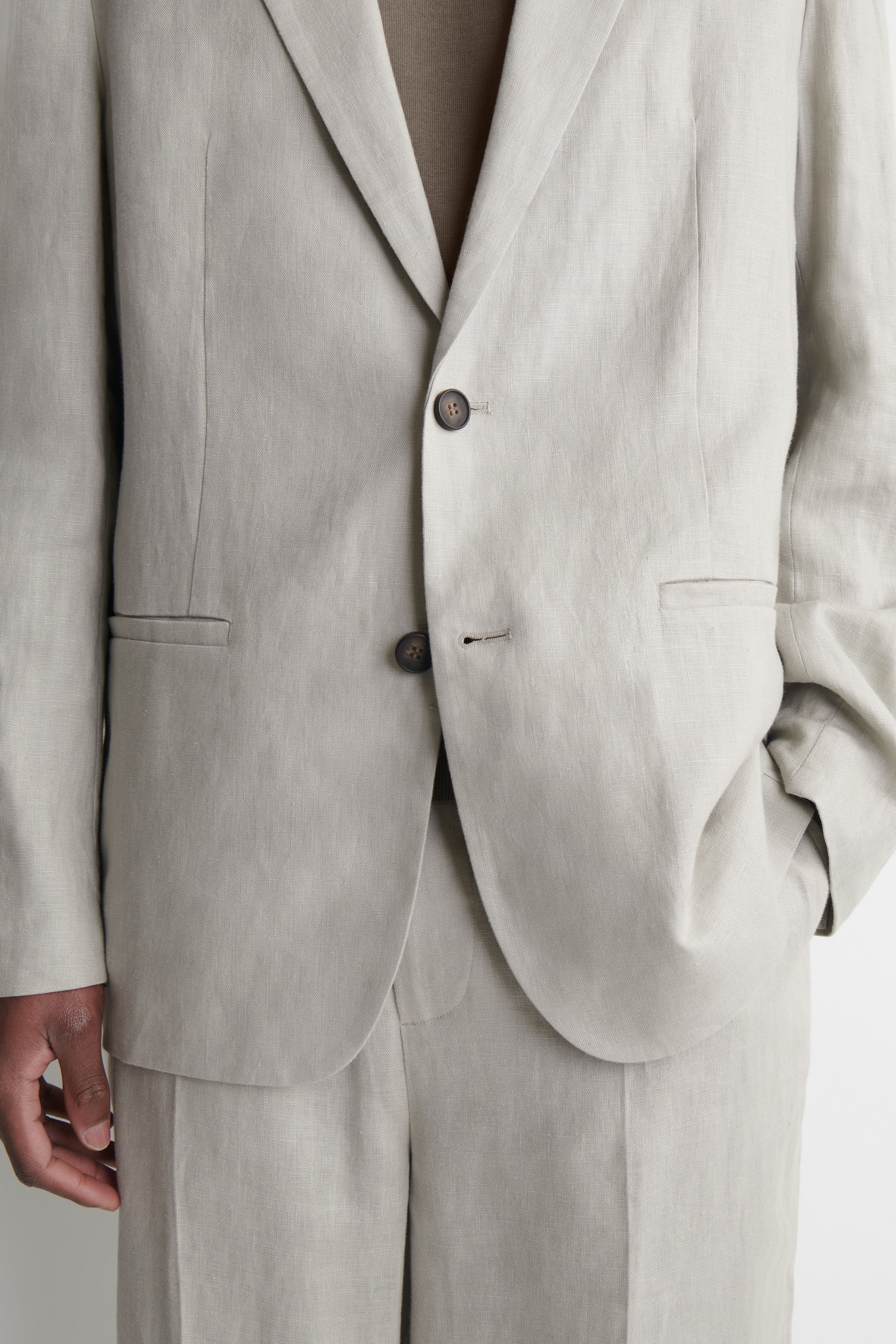 בלייזר פשתן עם כפתורים יחידים-GREEN - 7