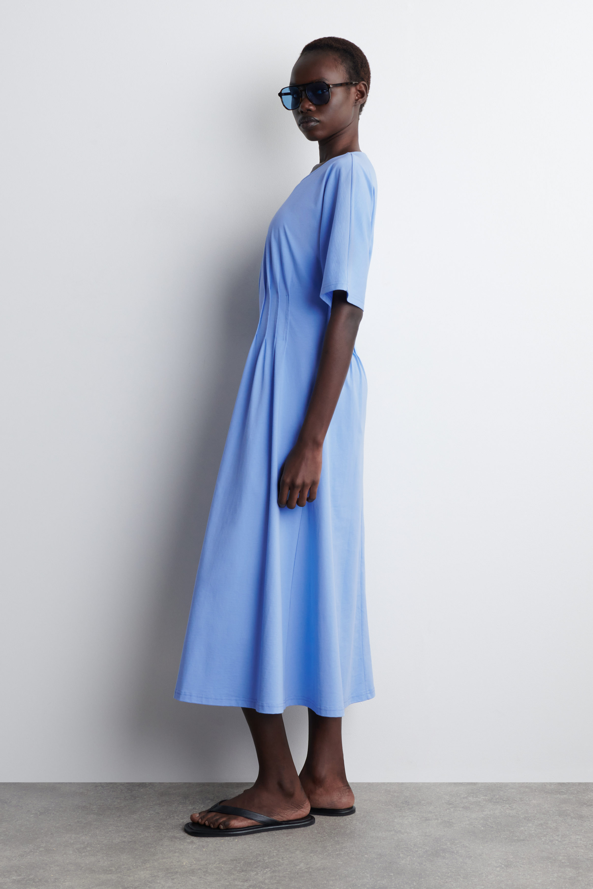 PINTUCKED COTTON MIDI DRESS - LIGHT BLUE | COS