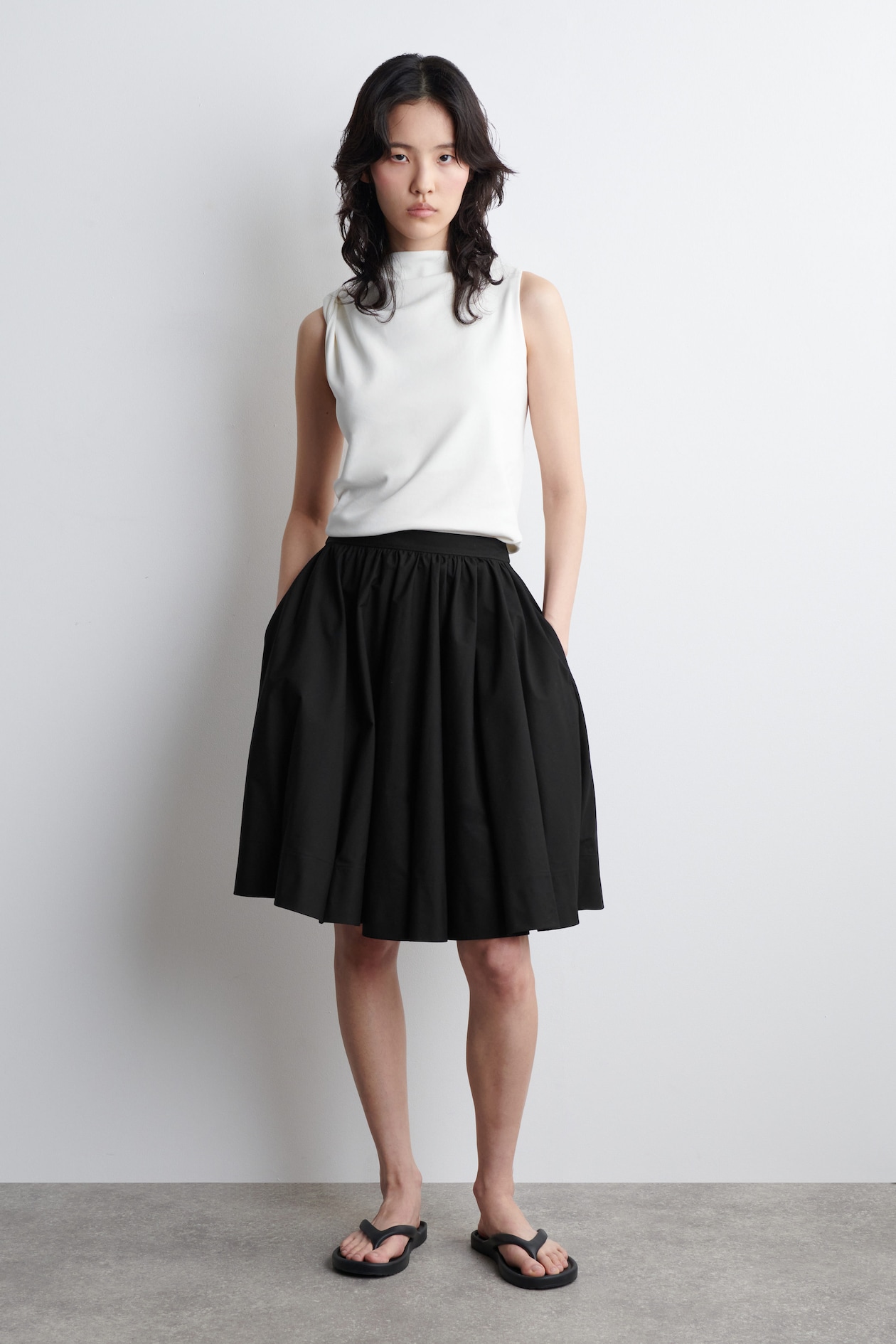 PINTUCKED COTTON MIDI SKIRT - BLACK | COS AU