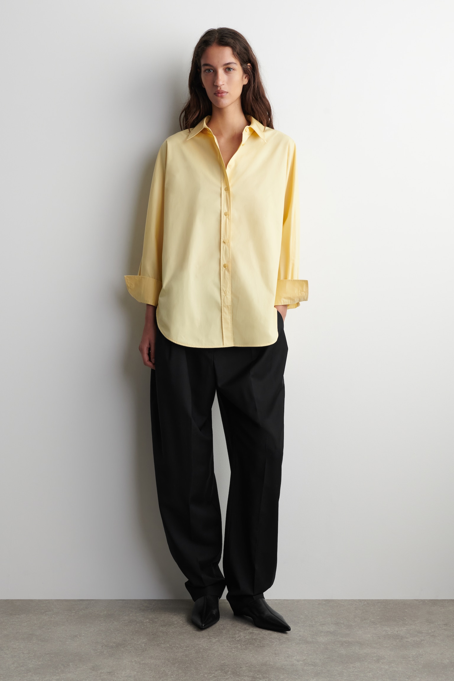 BAWEŁNIANA KOSZULA O LUŹNYM KROJU - ŻÓŁTY/BIAŁY - 3